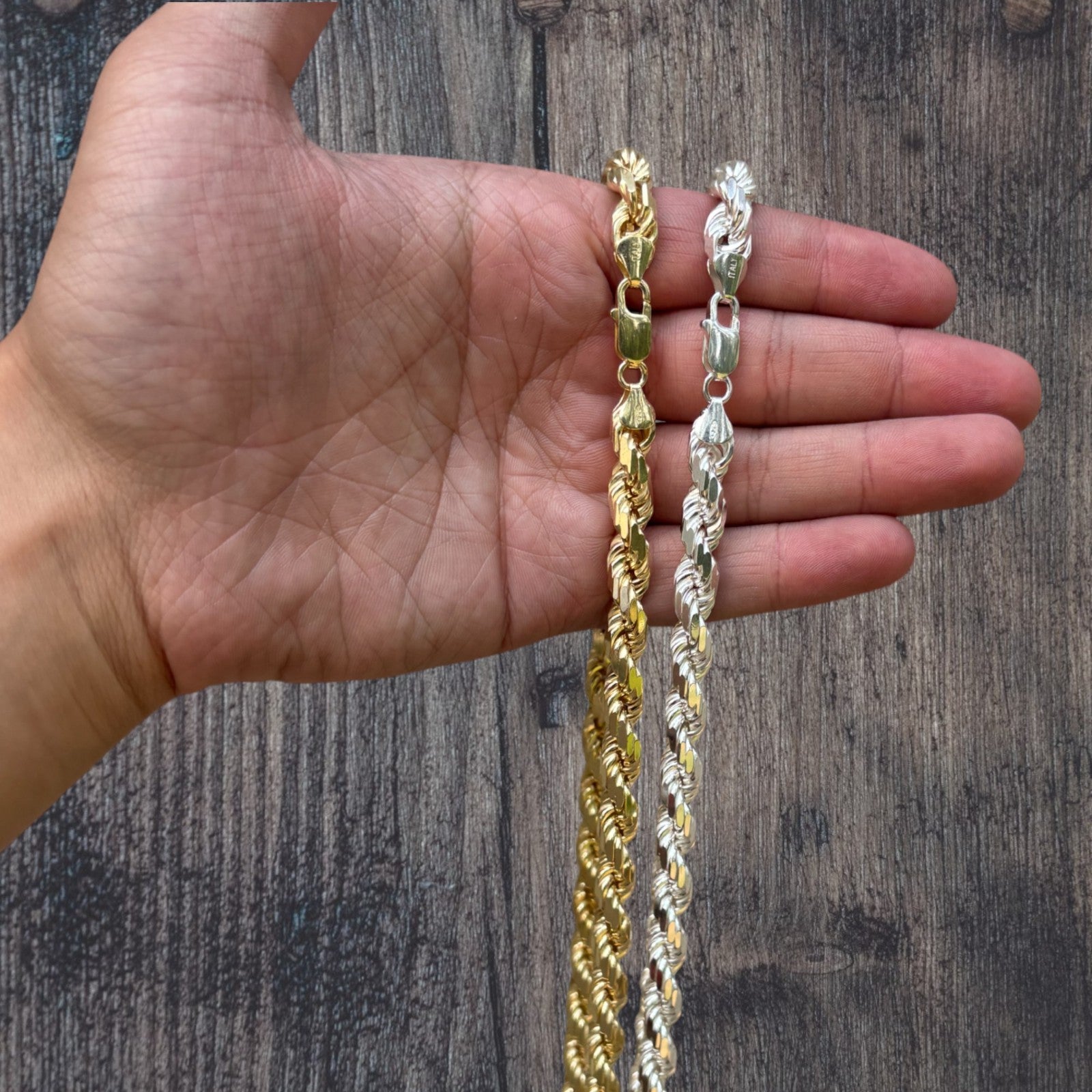 925 Sterling Silver 8mm Diamond Cut Rope Chain Necklace