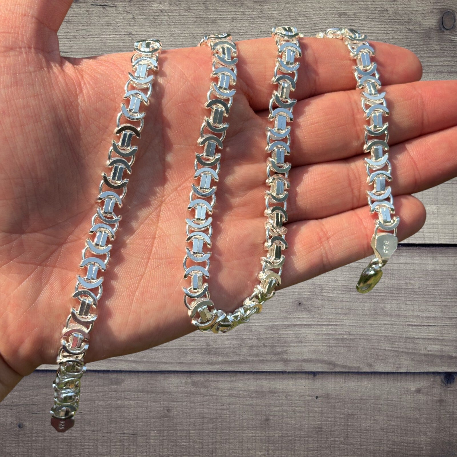 925 Sterling Silver 8mm Flat Byzantine Chain Necklace