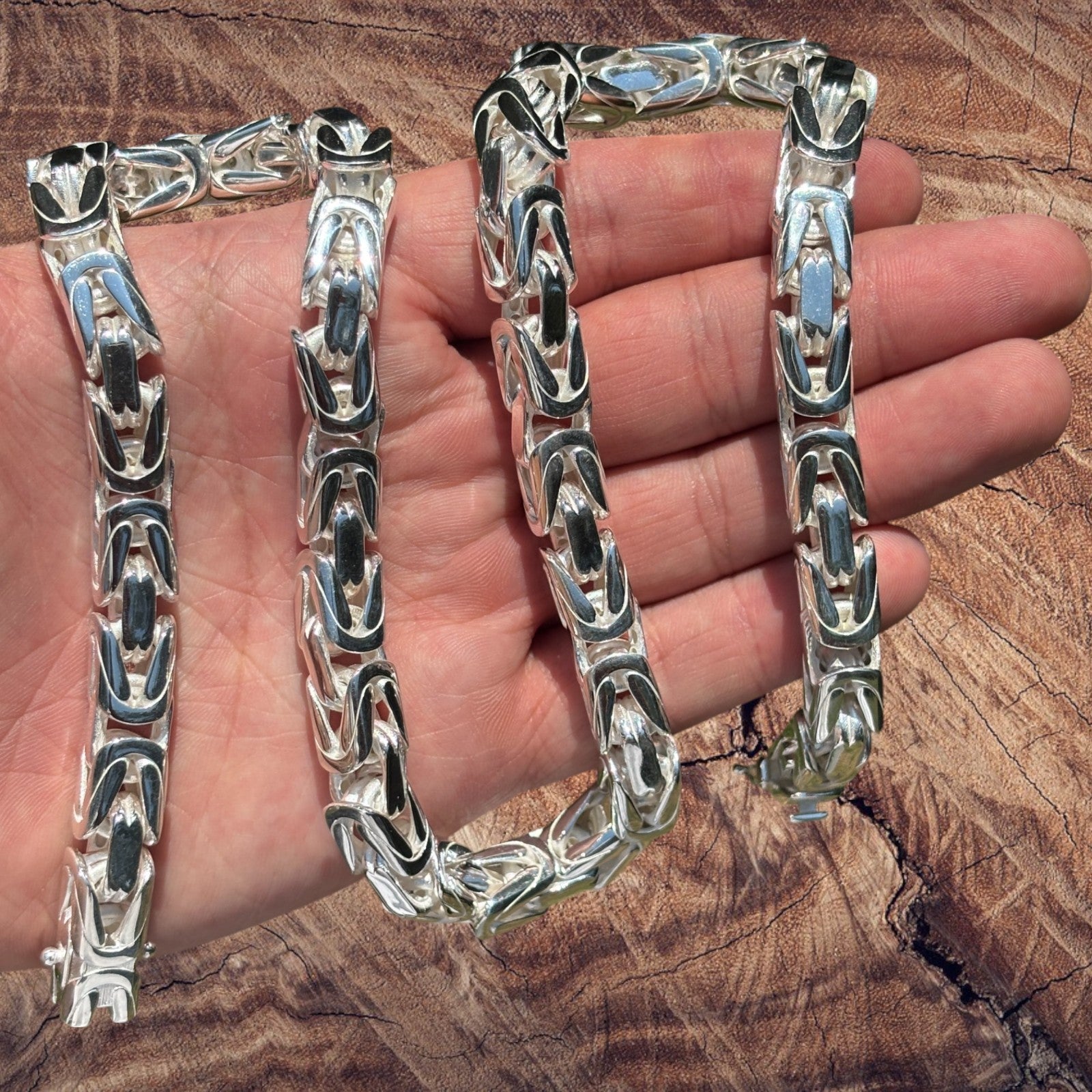 925 Sterling Silver 10mm Byzantine W. Box Clasp Chain Necklace