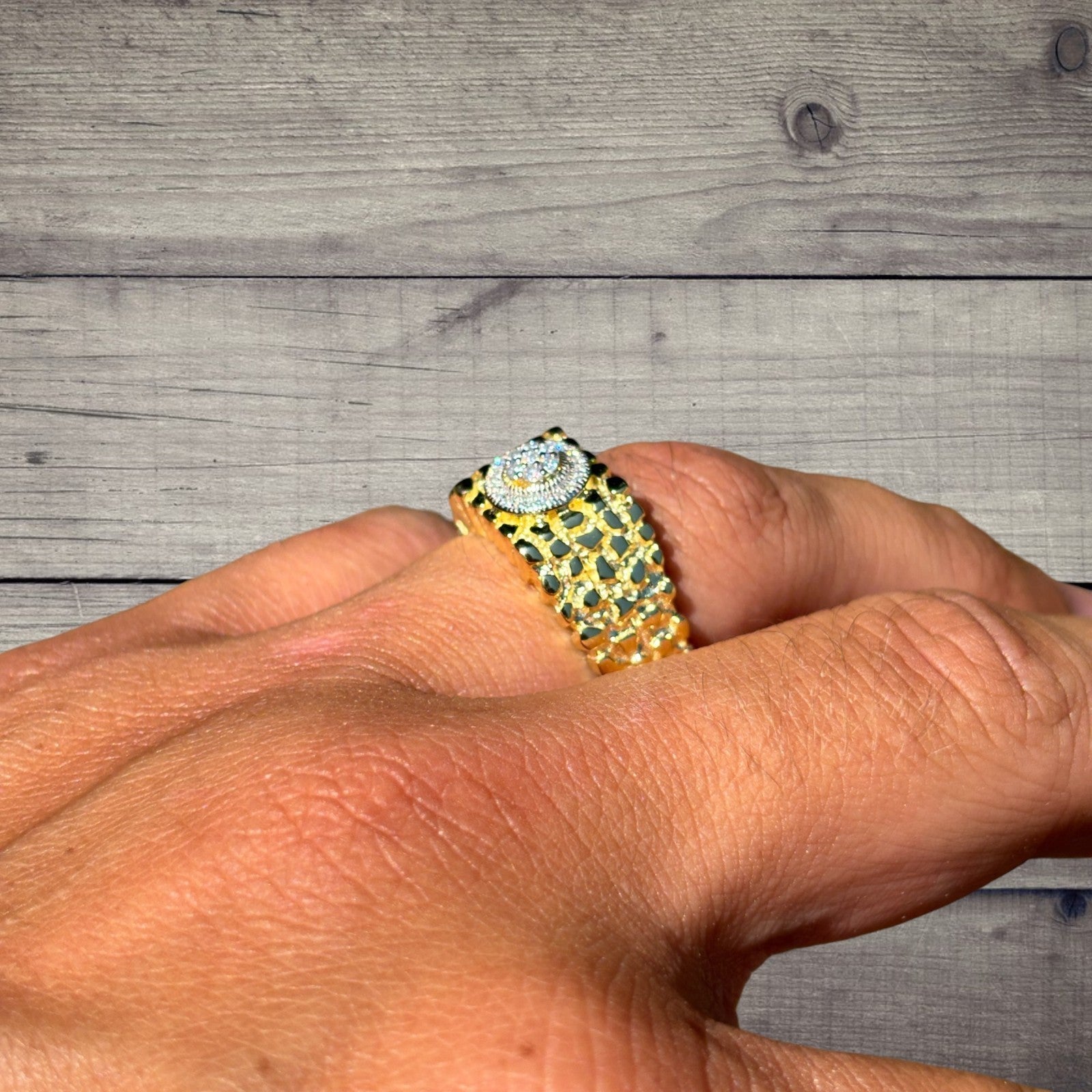 925 Sterling Silver Nugget Crown Ring With Moissanite