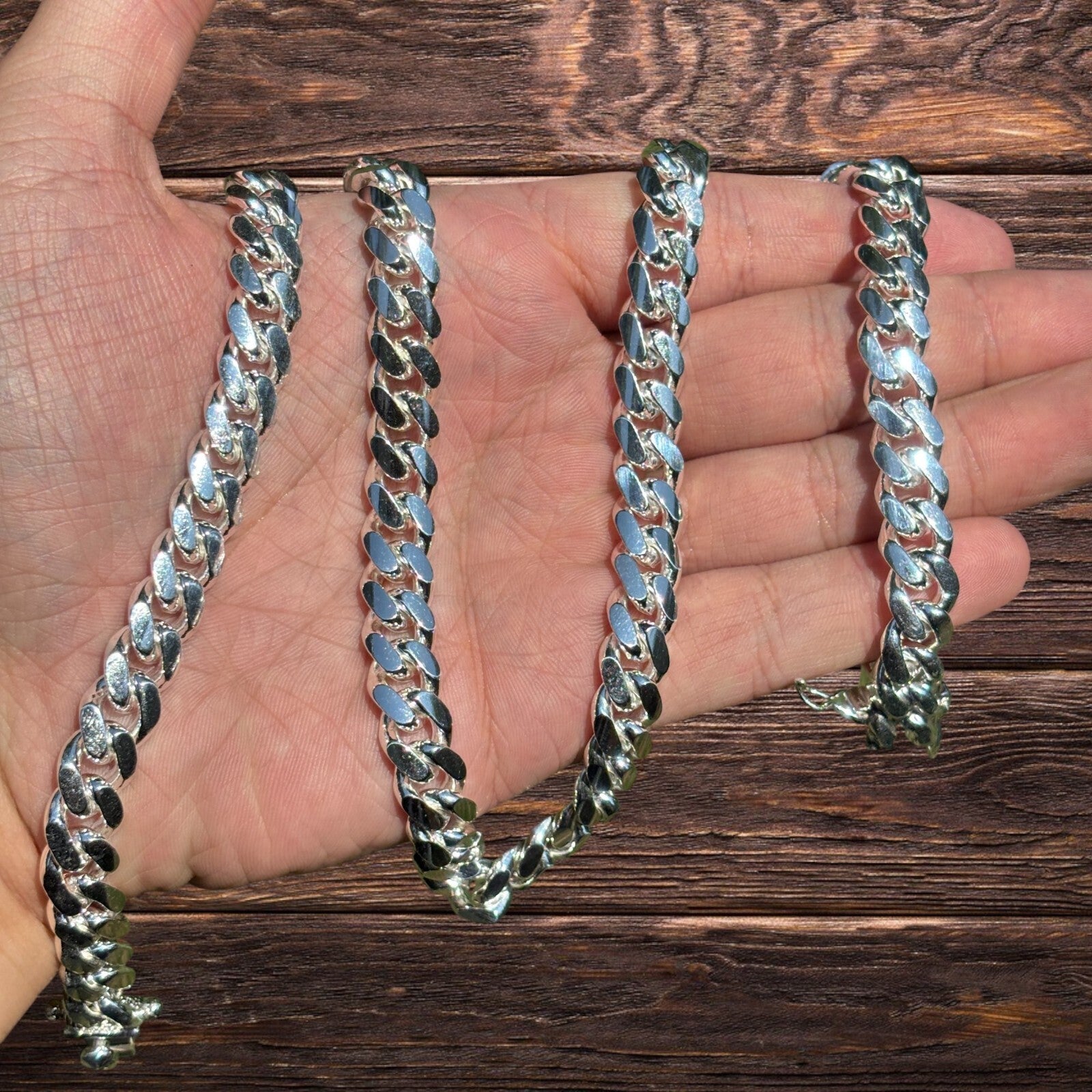 925 Sterling Silver 10mm Miami Cuban W. Box Clasp Chain Necklace