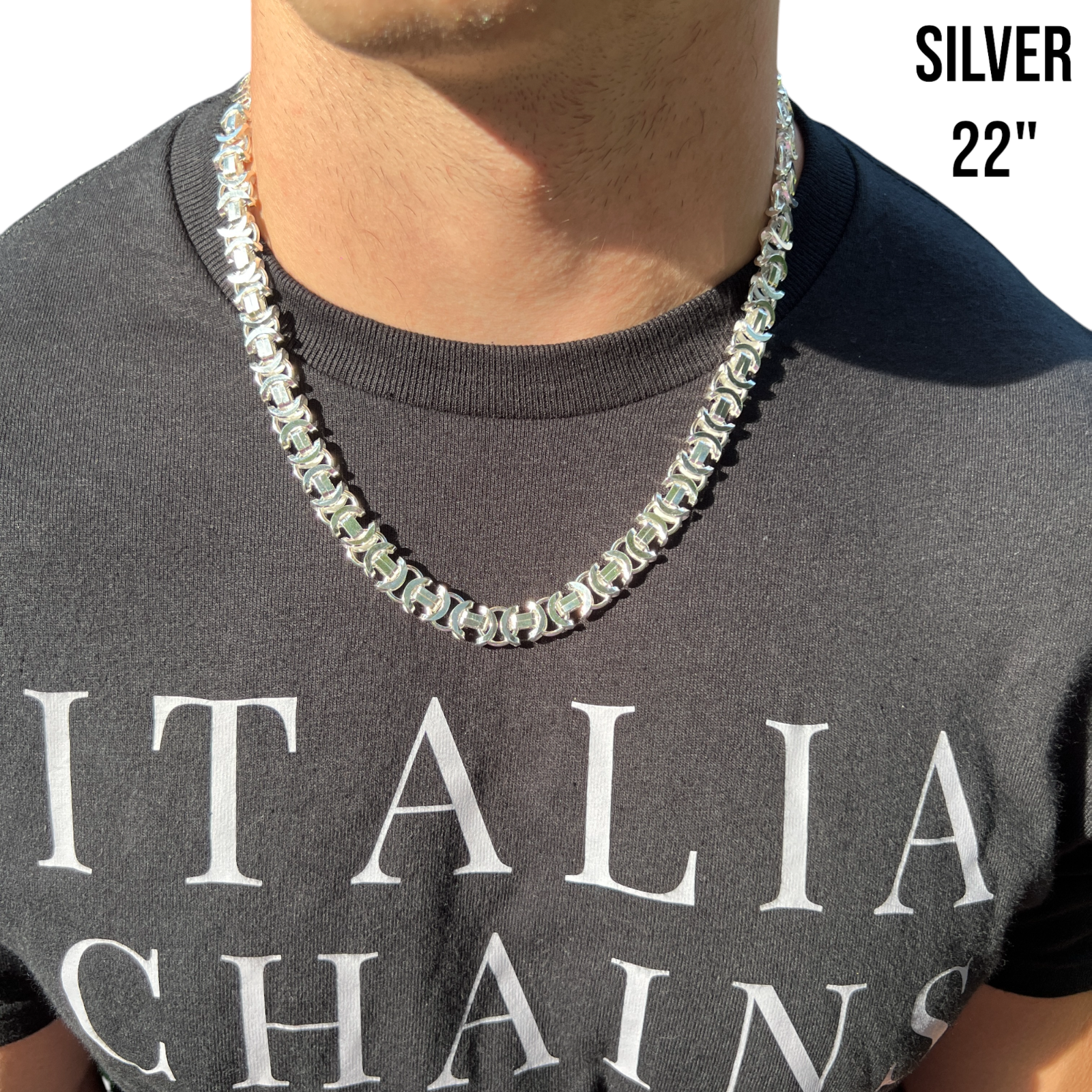 925 Sterling Silver 10mm Flat Byzantine Chain Necklace