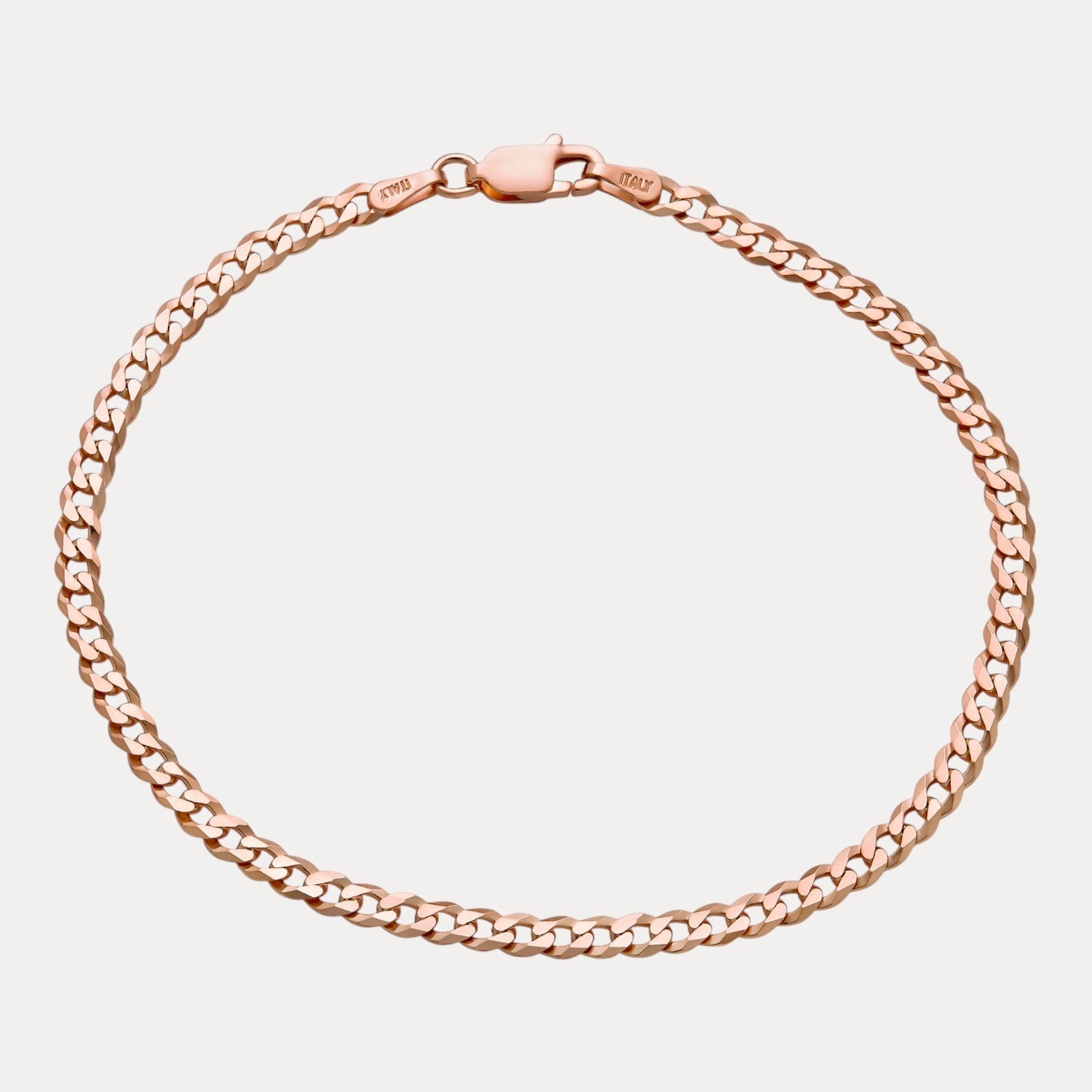 925 Sterling Silver 3mm Flat Curb Bracelet