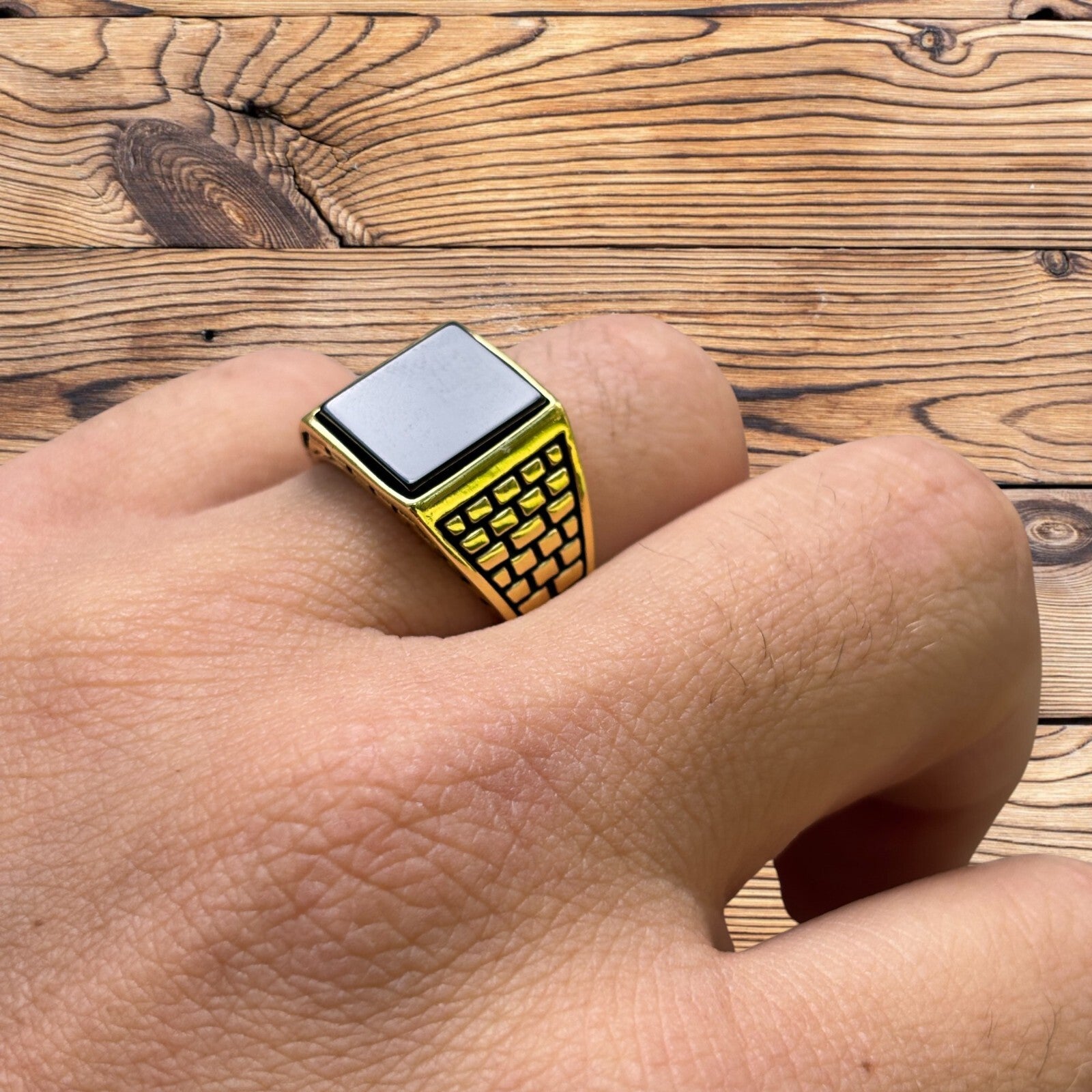 925 Sterling Silver Rectangular Black Onyx Ring