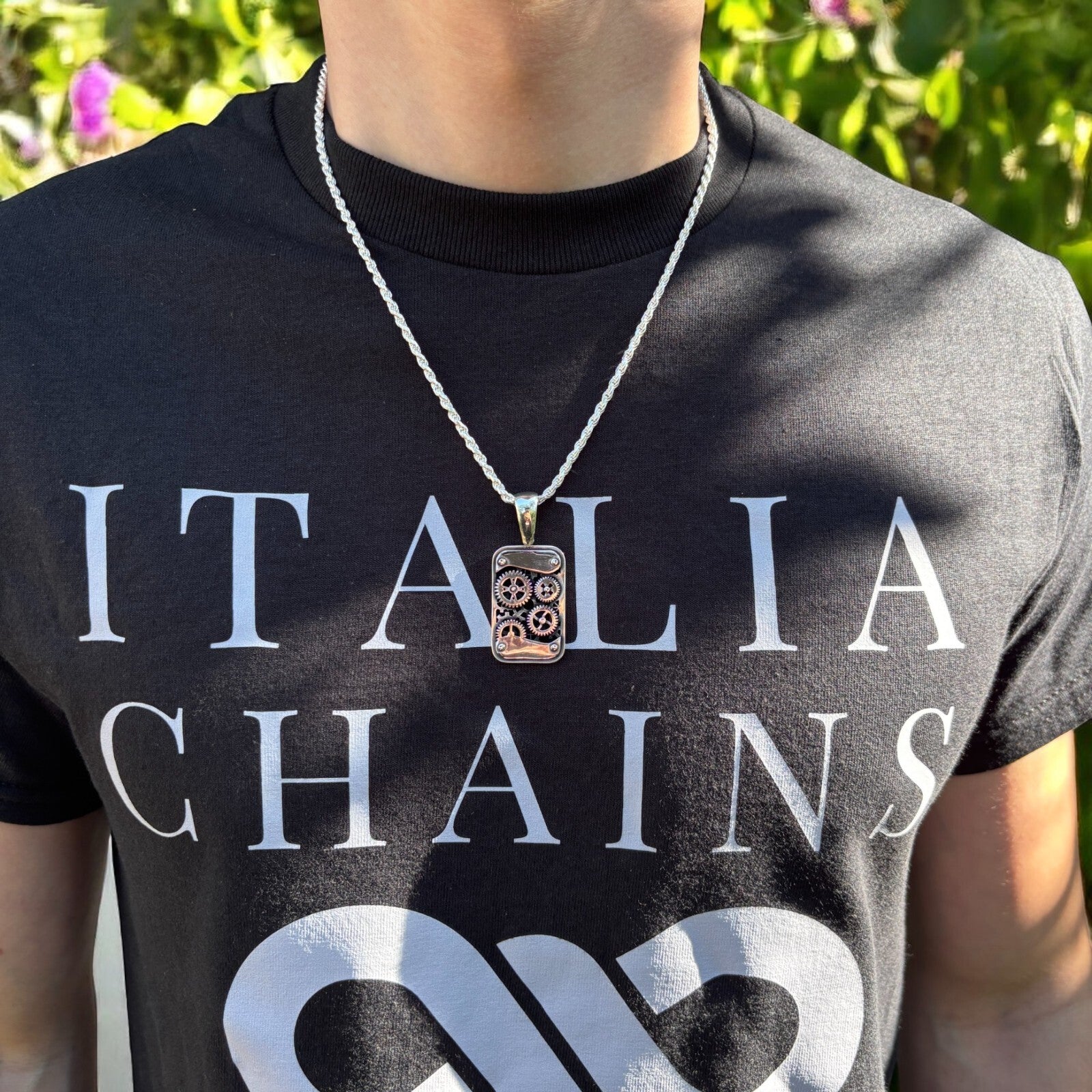 925 Sterling Silver Gears On A Dog Tag Pendant