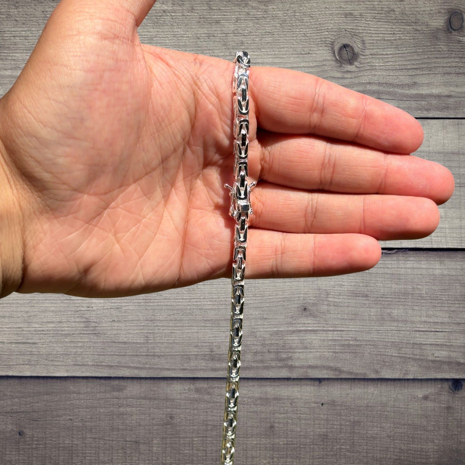 925 Sterling Silver 5mm Byzantine W. Box Clasp Chain Necklace