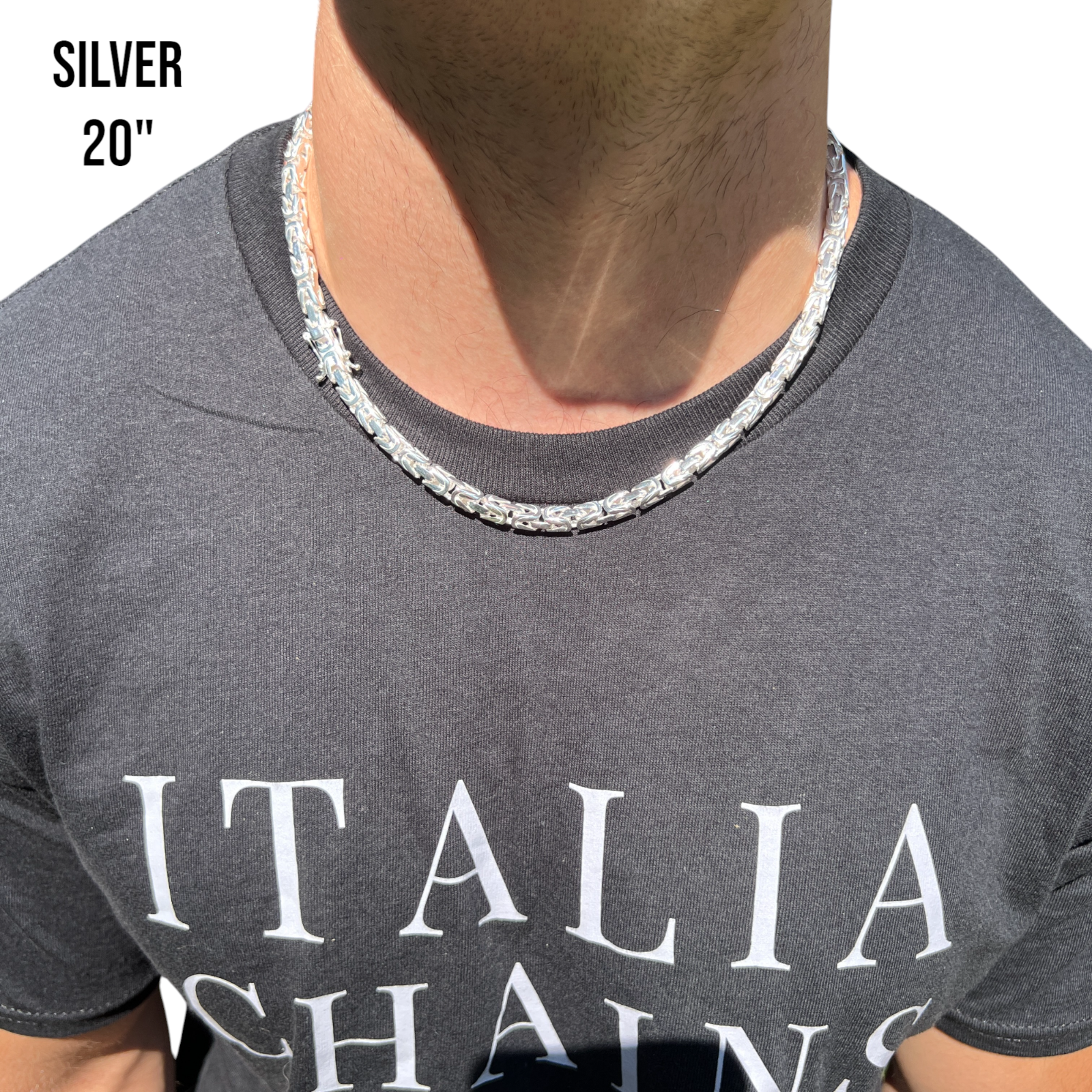 925 Sterling Silver 6mm Byzantine W. Box Clasp Chain Necklace