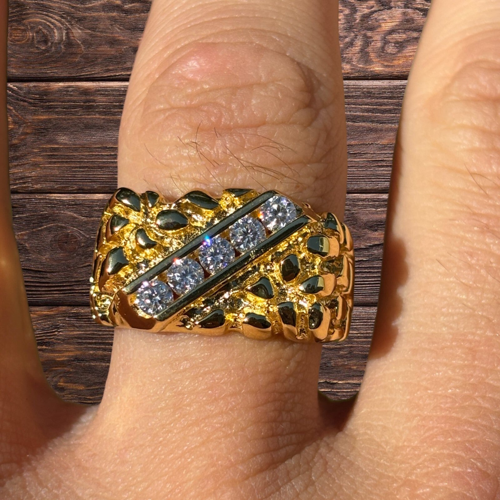 925 Sterling Silver Nugget Ring Iced With Moissanite