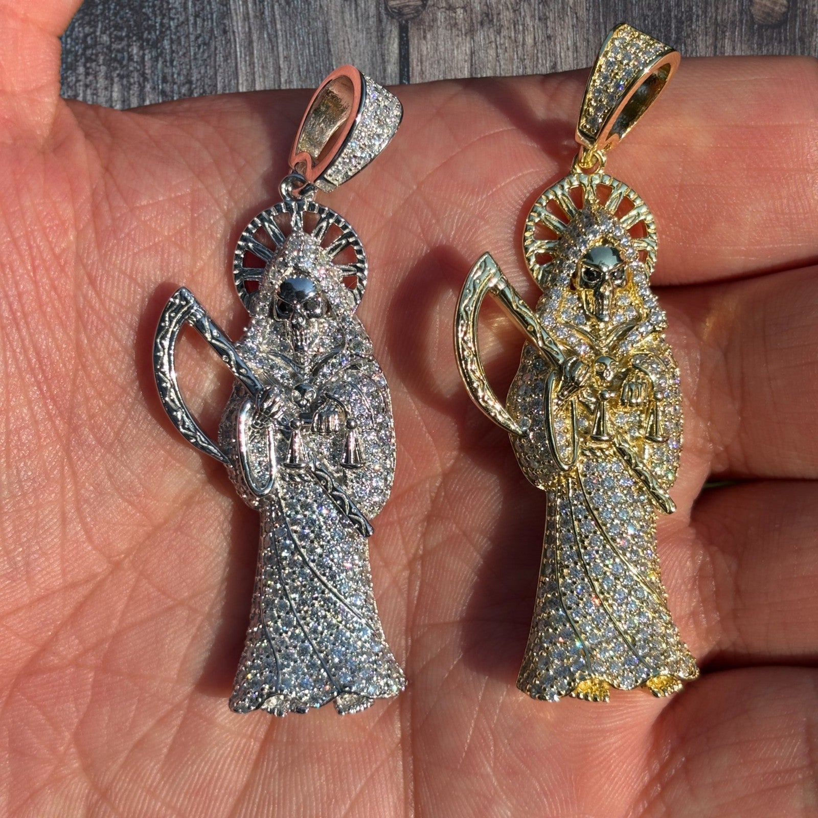 925 Sterling Silver Grim Reaper Pendant With Moissanite