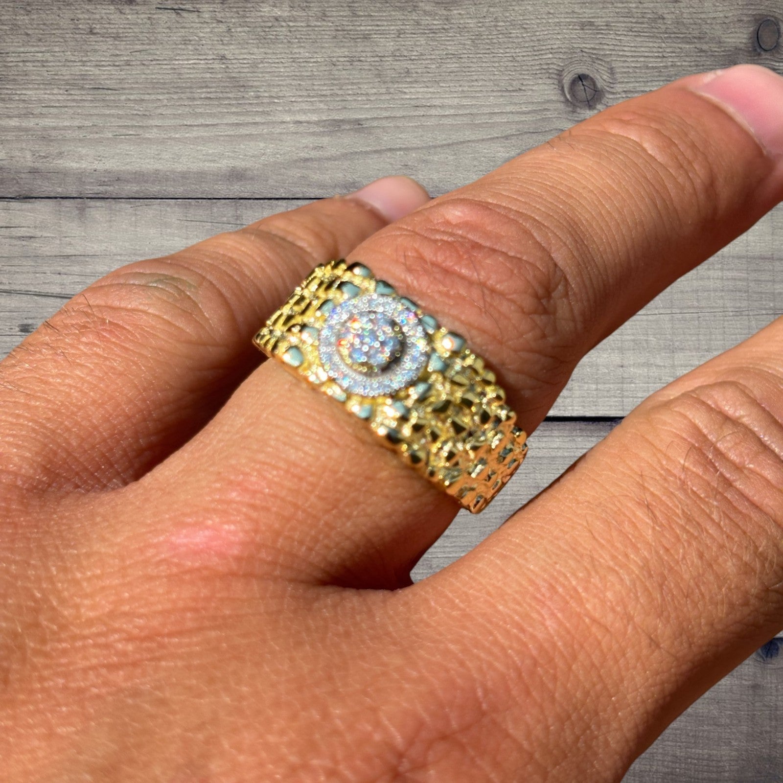 925 Sterling Silver Nugget Crown Ring With Moissanite