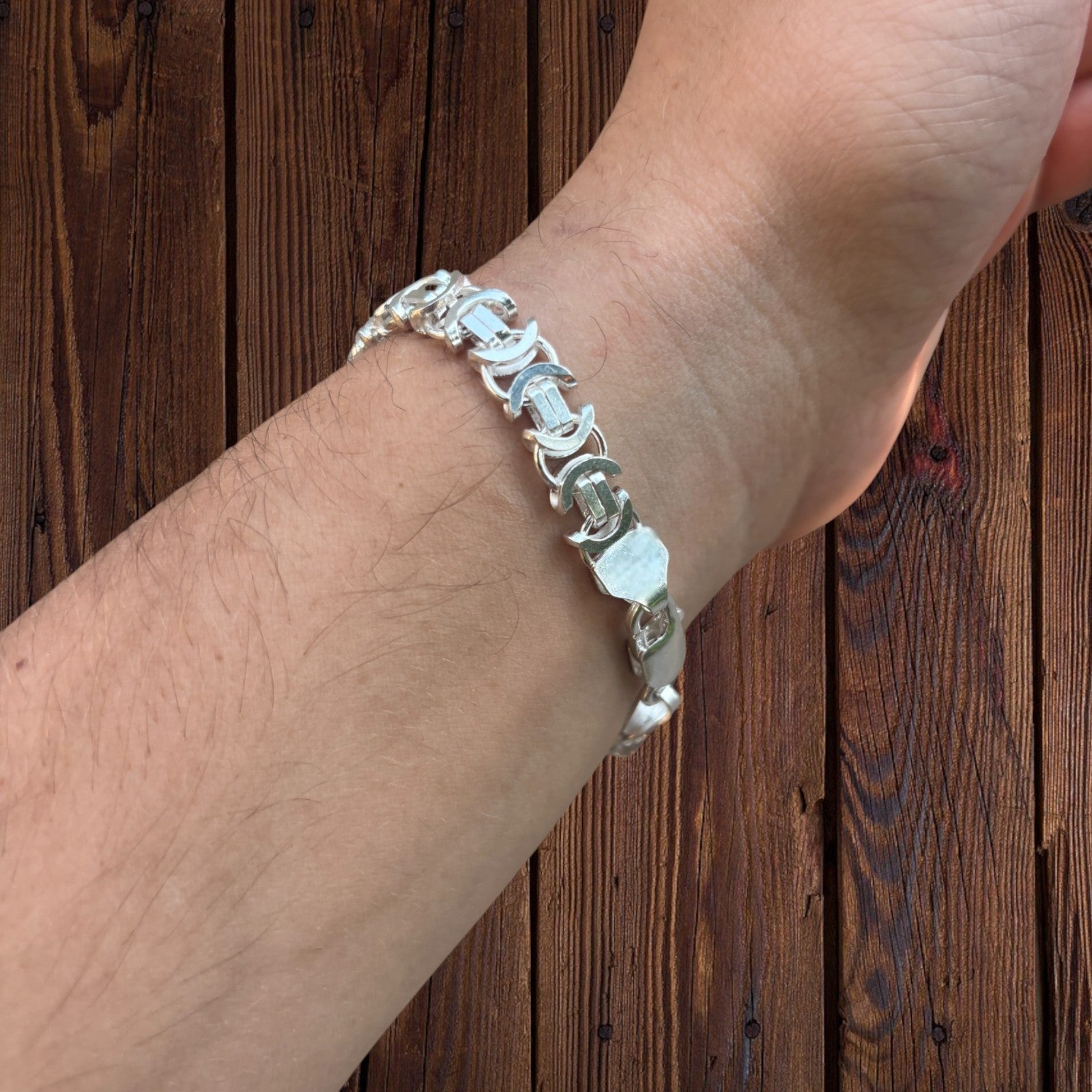 925 Sterling Silver 8mm Flat Byzantine Bracelet