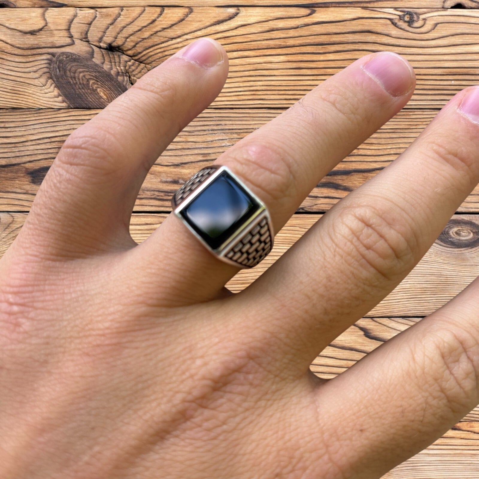 925 Sterling Silver Rectangular Black Onyx Ring