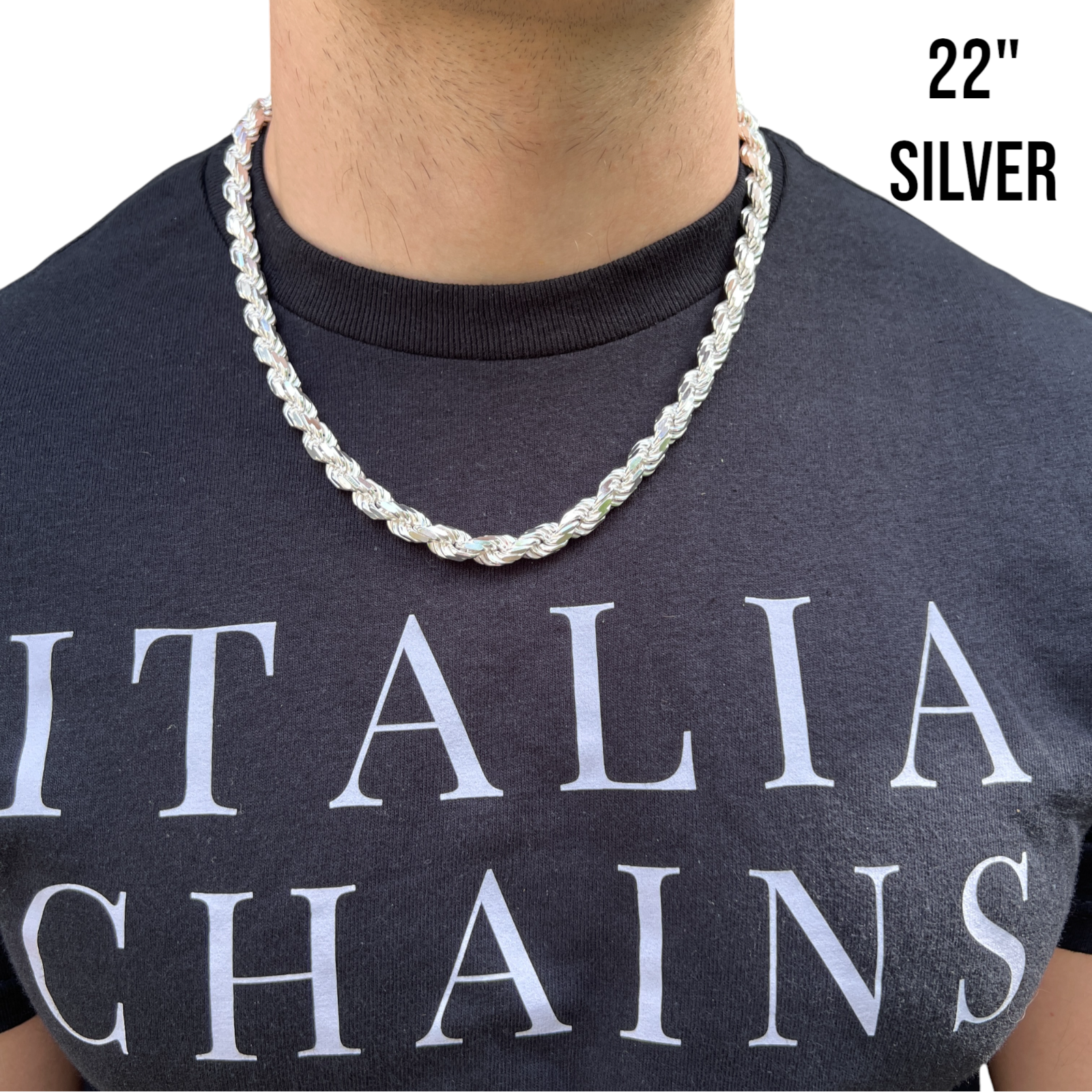 925 Sterling Silver 8mm Diamond Cut Rope Chain Necklace