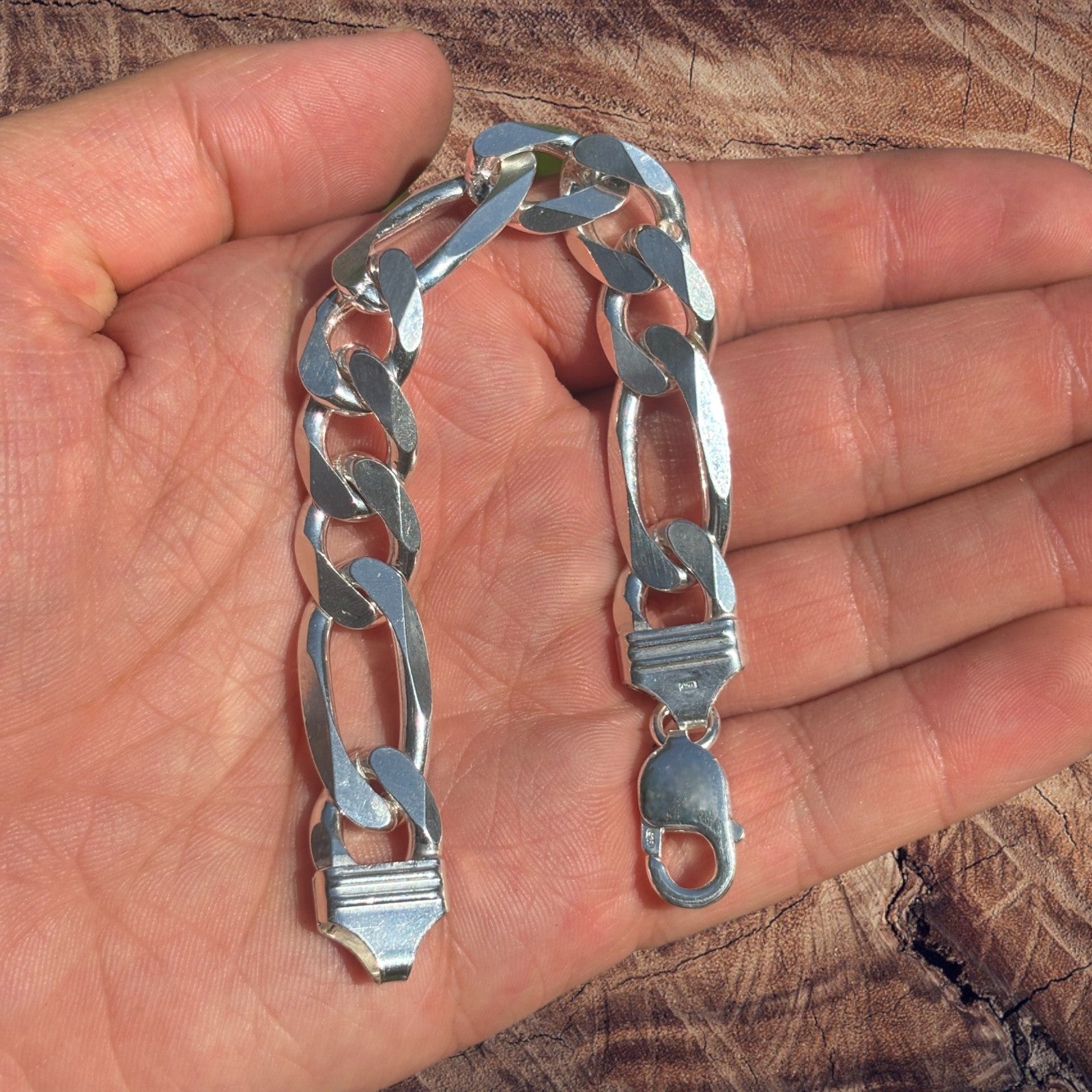 925 Sterling Silver 13mm Figaro Bracelet