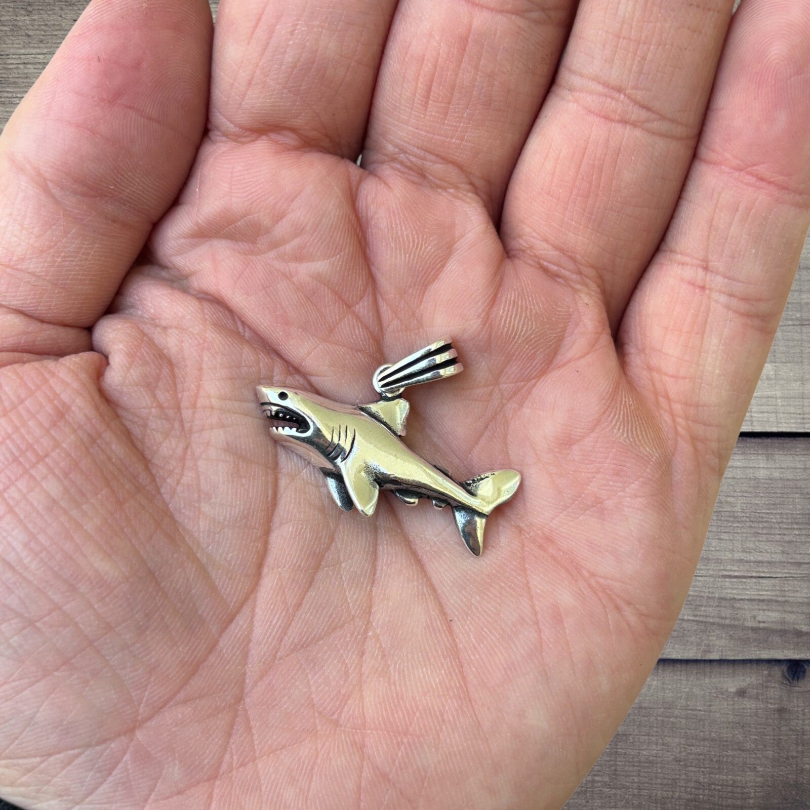 925 Sterling Silver Great White Shark Pendant