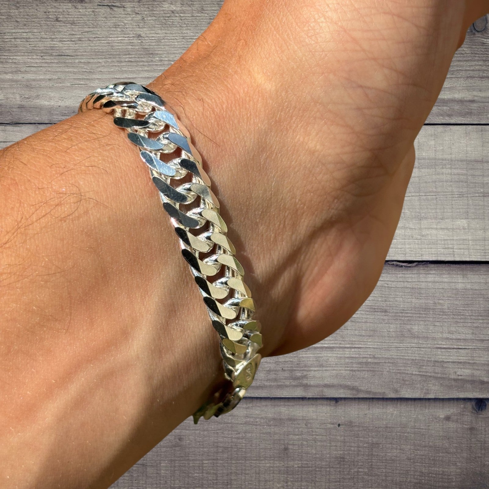 925 Sterling Silver 10mm Double Curb Bracelet