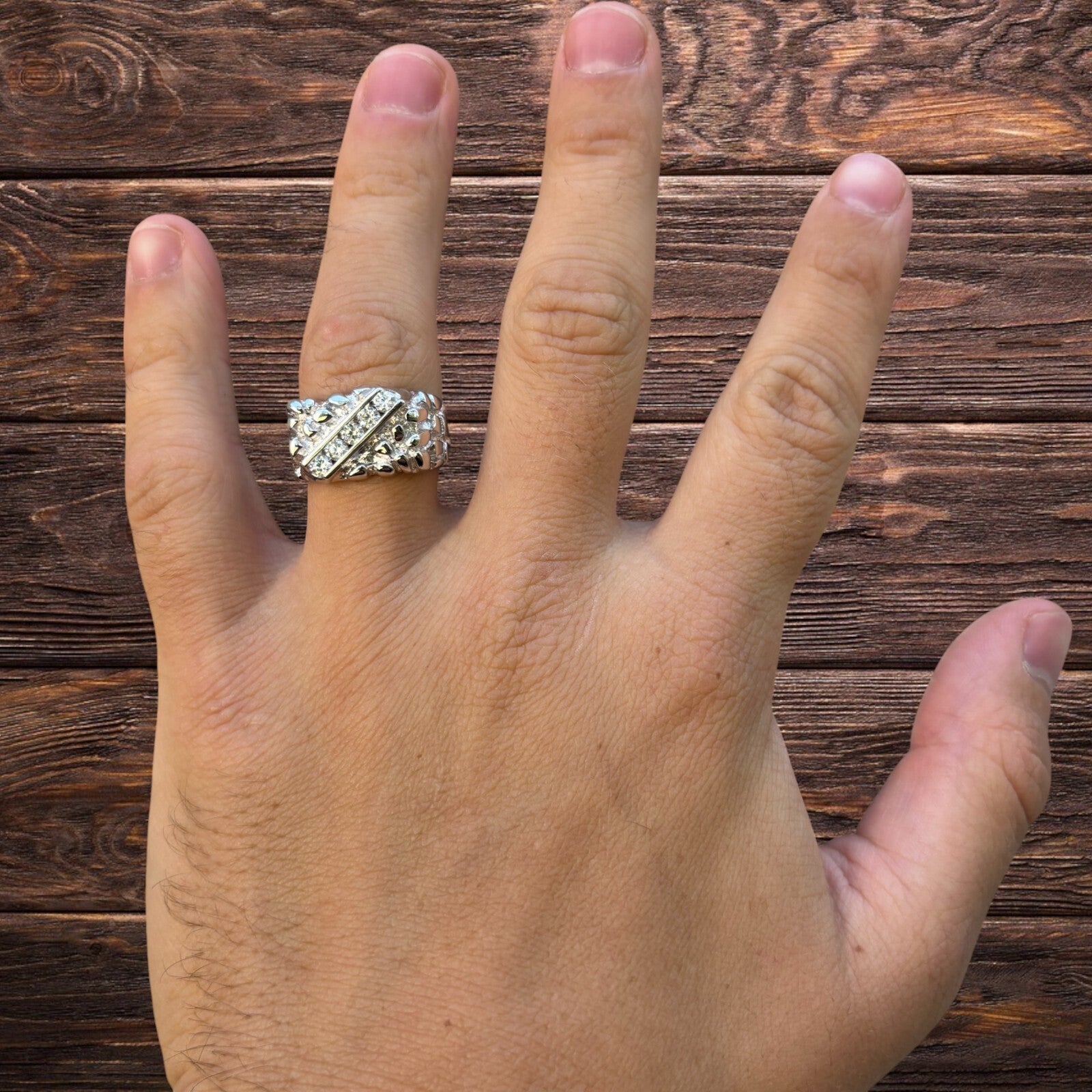 925 Sterling Silver Nugget Ring Iced With Moissanite