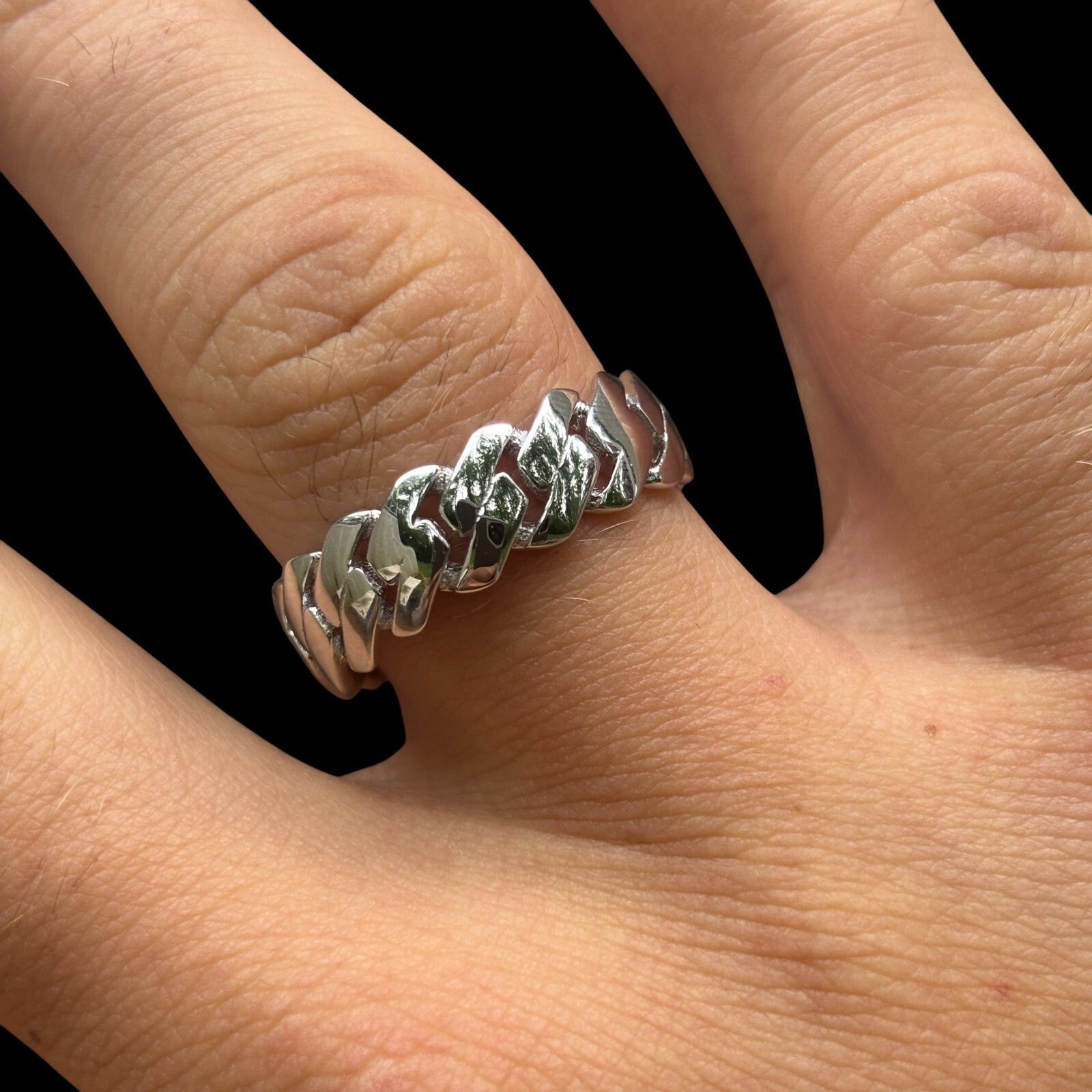 925 Sterling Silver Prong Cuban Ring - ITALIA Chains