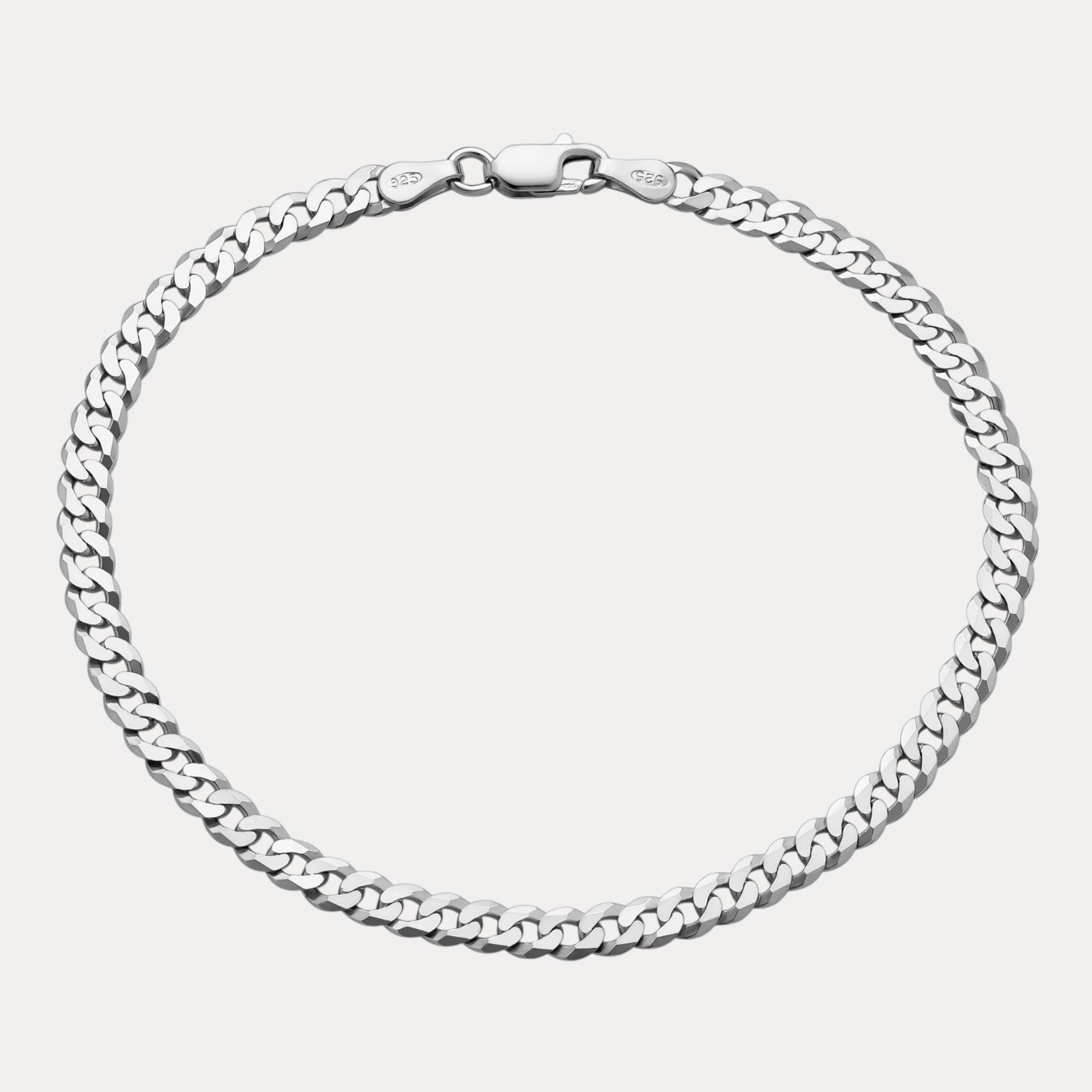925 Sterling Silver 4mm Flat Curb Bracelet