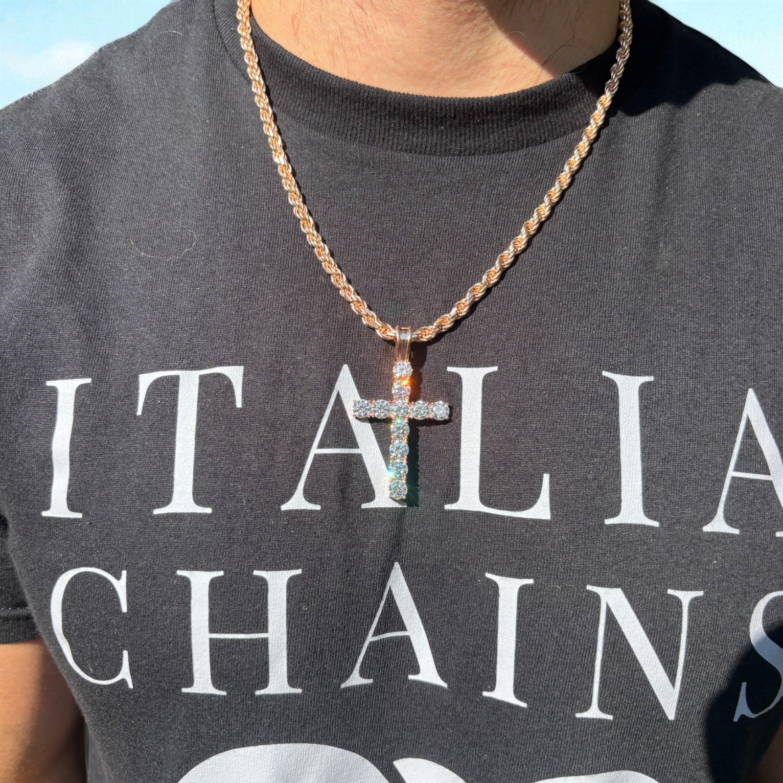 925 Sterling Silver Tennis Cross Pendant With Moissanite - X-Large