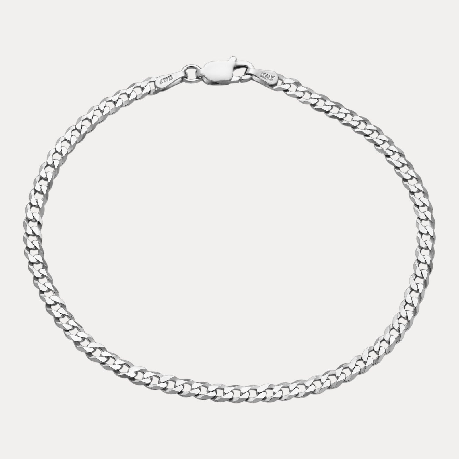 925 Sterling Silver 3mm Flat Curb Bracelet