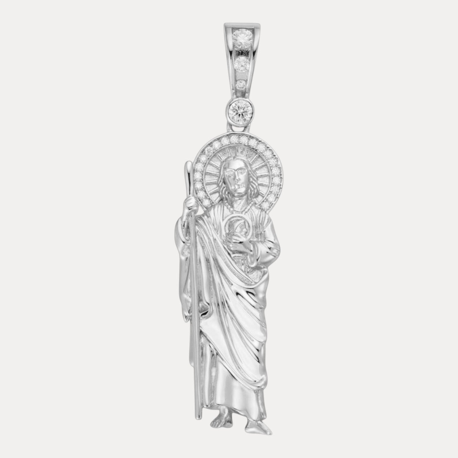 925 Sterling Silver St Jude Tadeo Pendant With Moissanite
