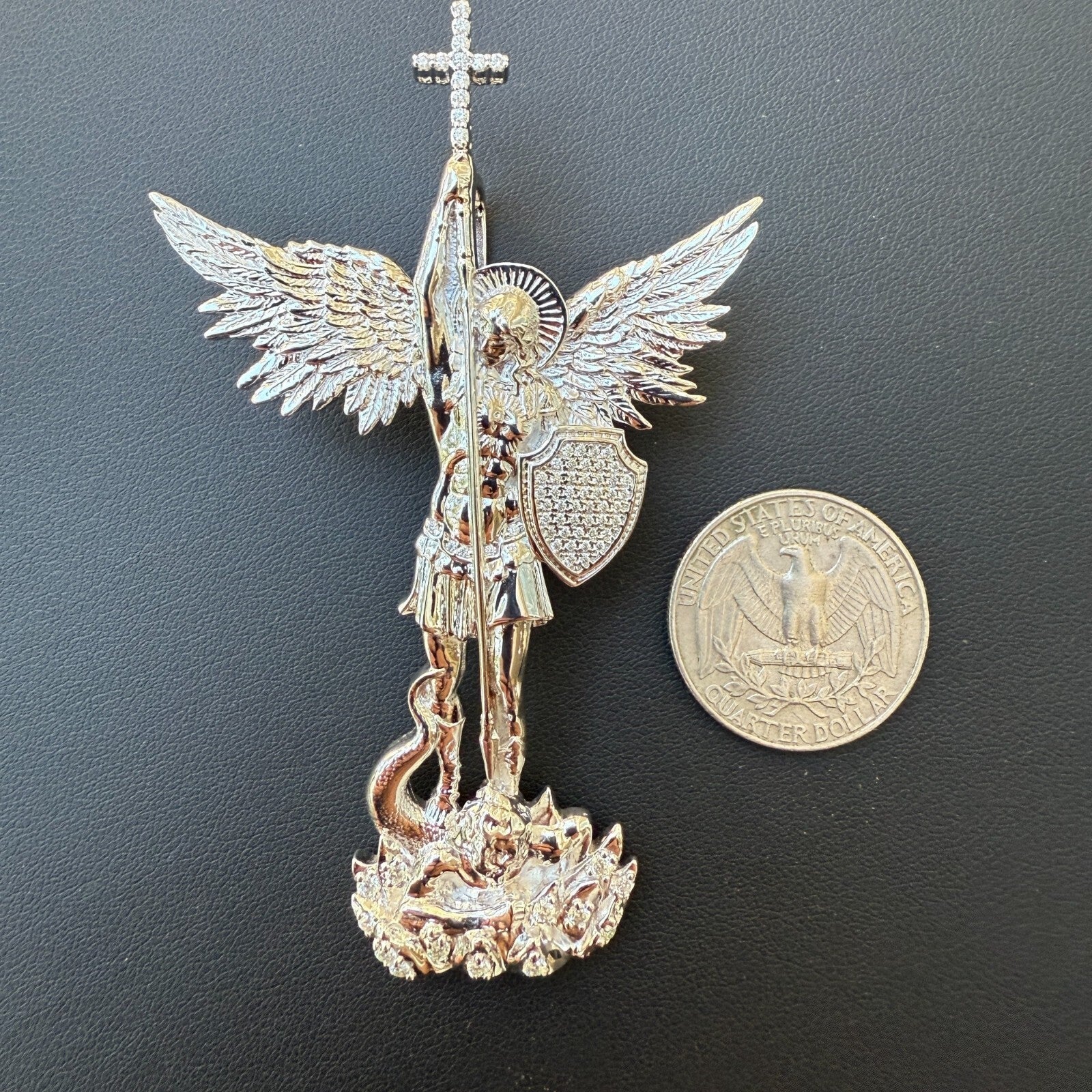 925 Sterling Silver St Michael Pendant With Moissanite - Large