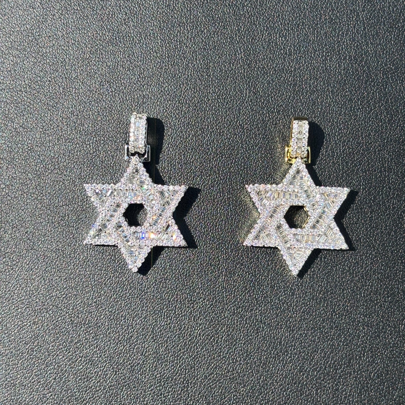 925 Sterling Silver Baguette Moissanite Star Of David Pendant - Small