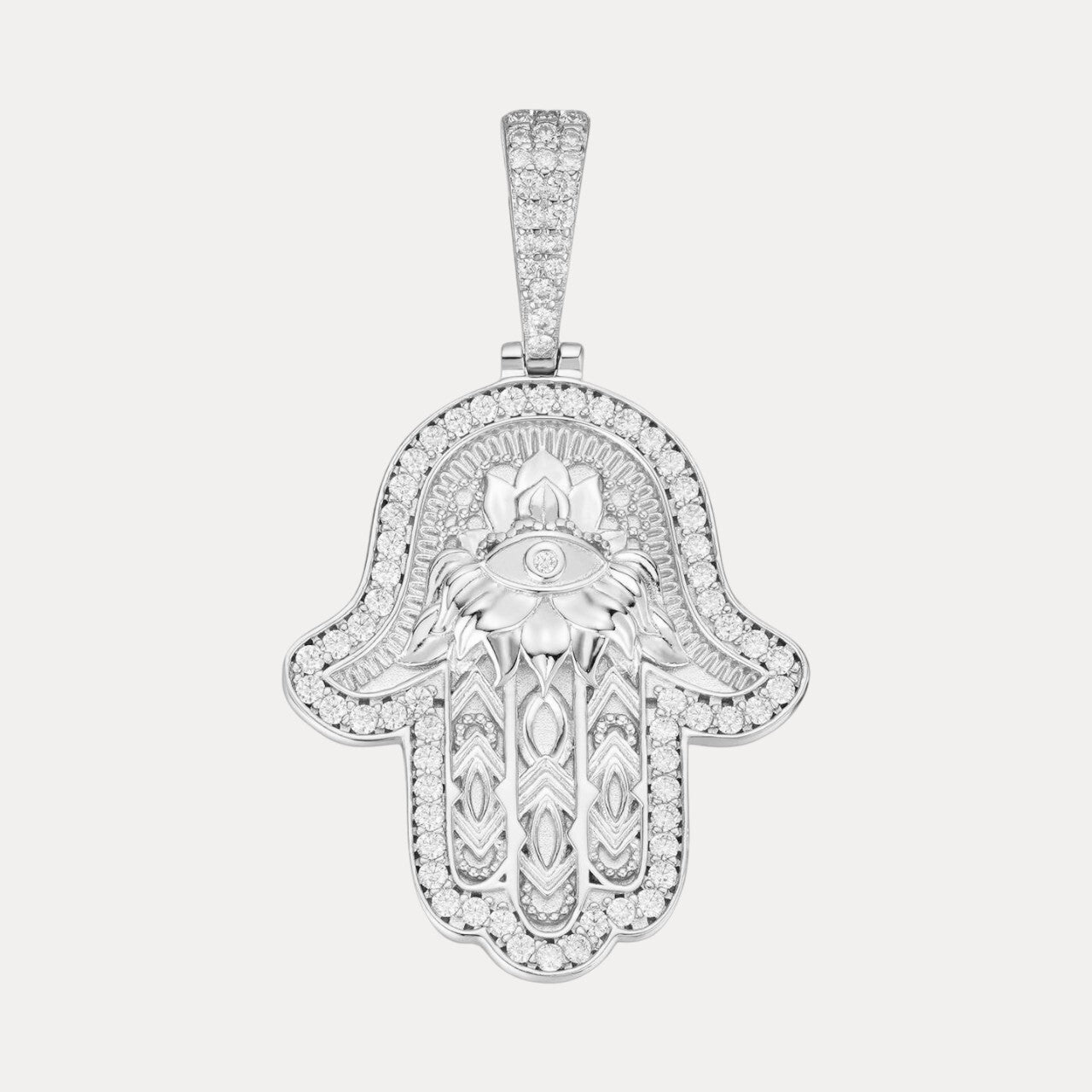 925 Sterling Silver Hamsa Hand Pendant With Moissanite - Medium