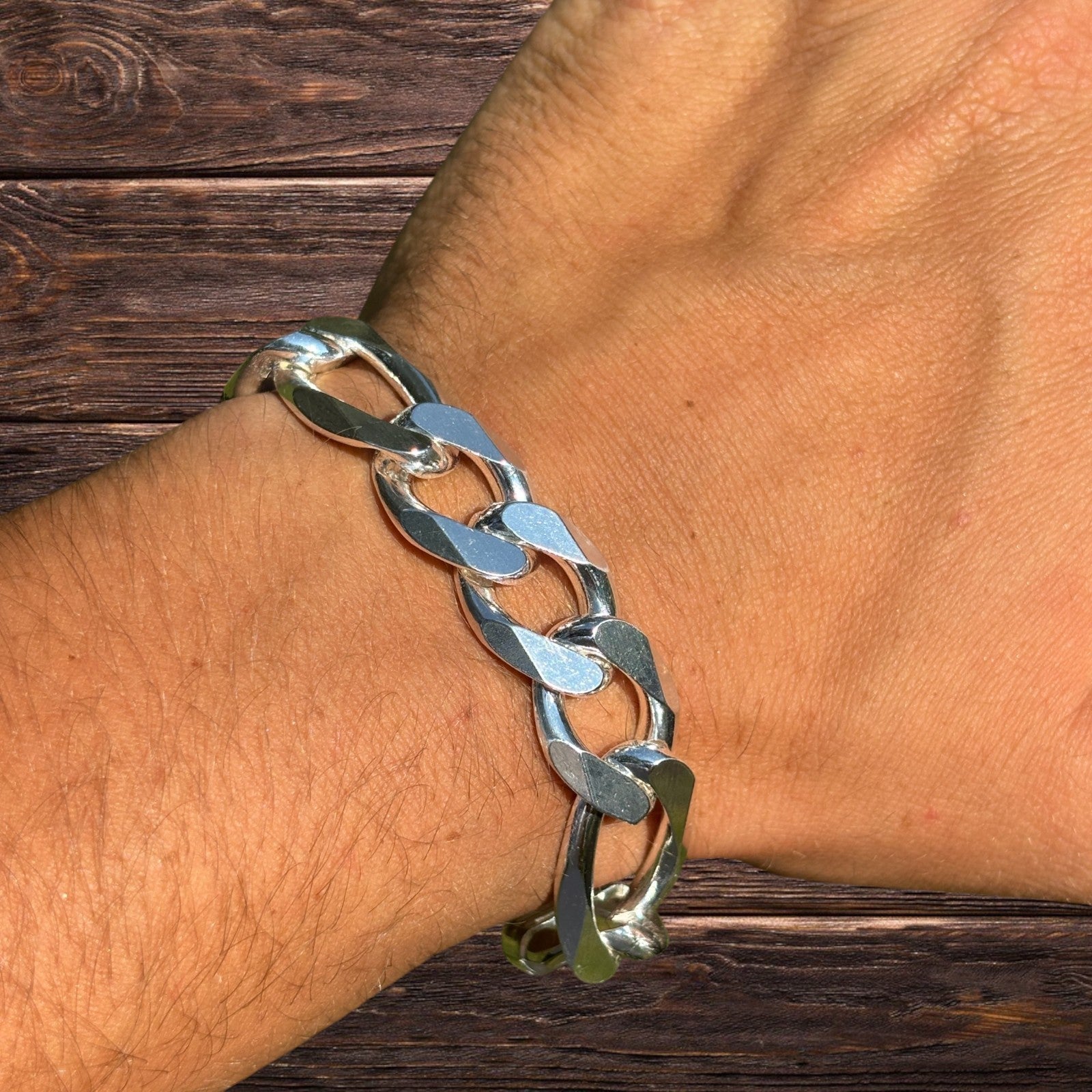 925 Sterling Silver 15mm Figaro Bracelet