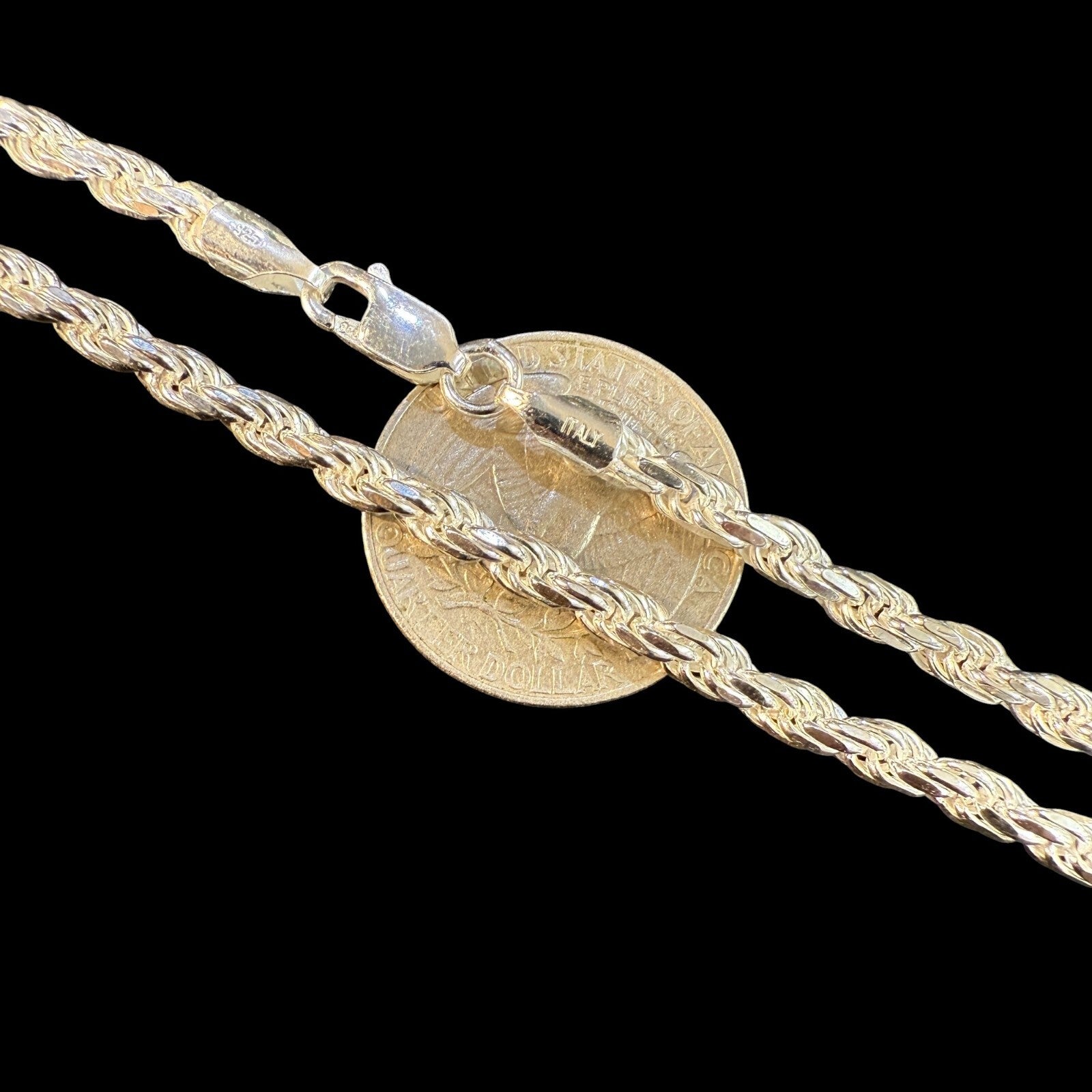 925 Sterling Silver 4mm Diamond Cut Rope Chain Necklace