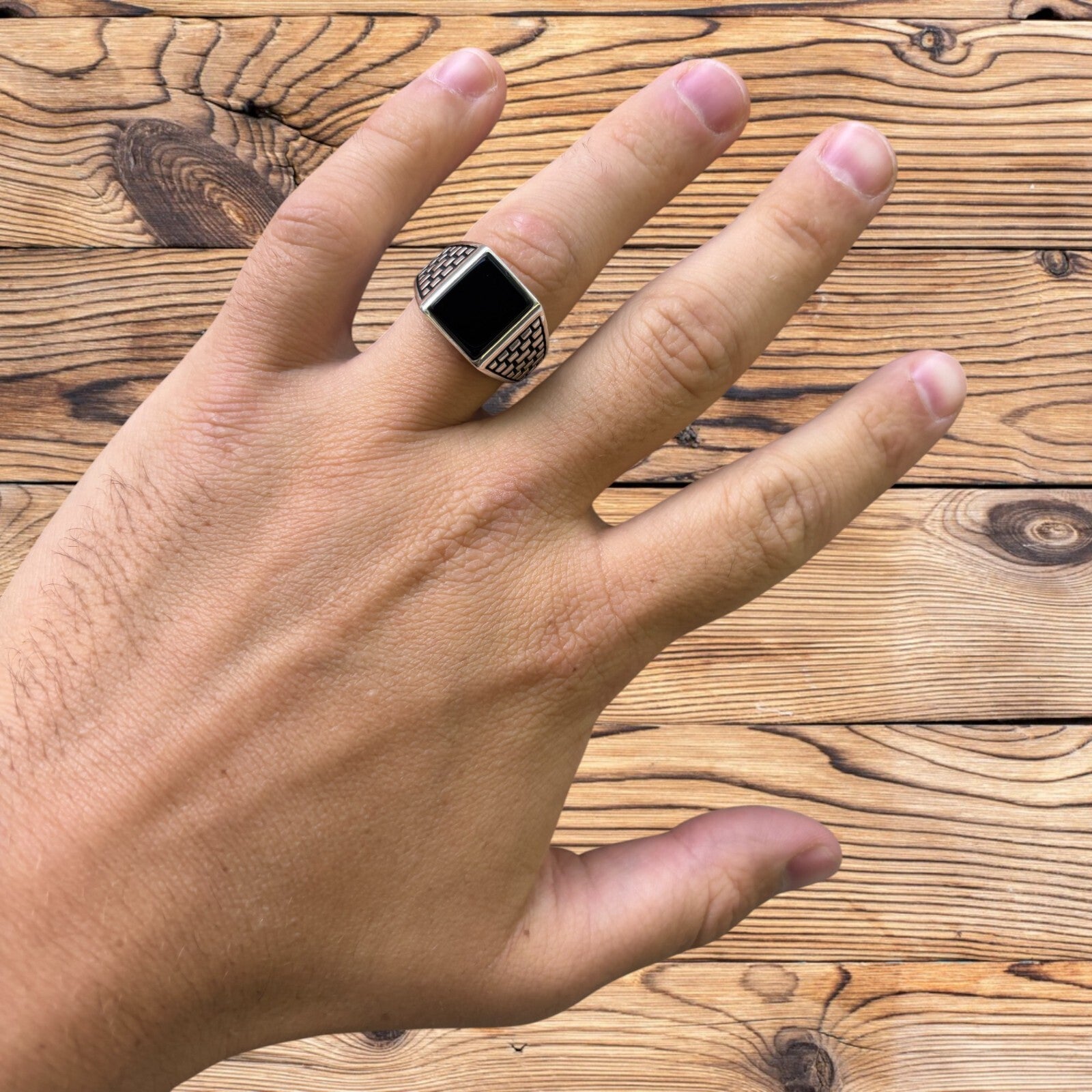 925 Sterling Silver Rectangular Black Onyx Ring