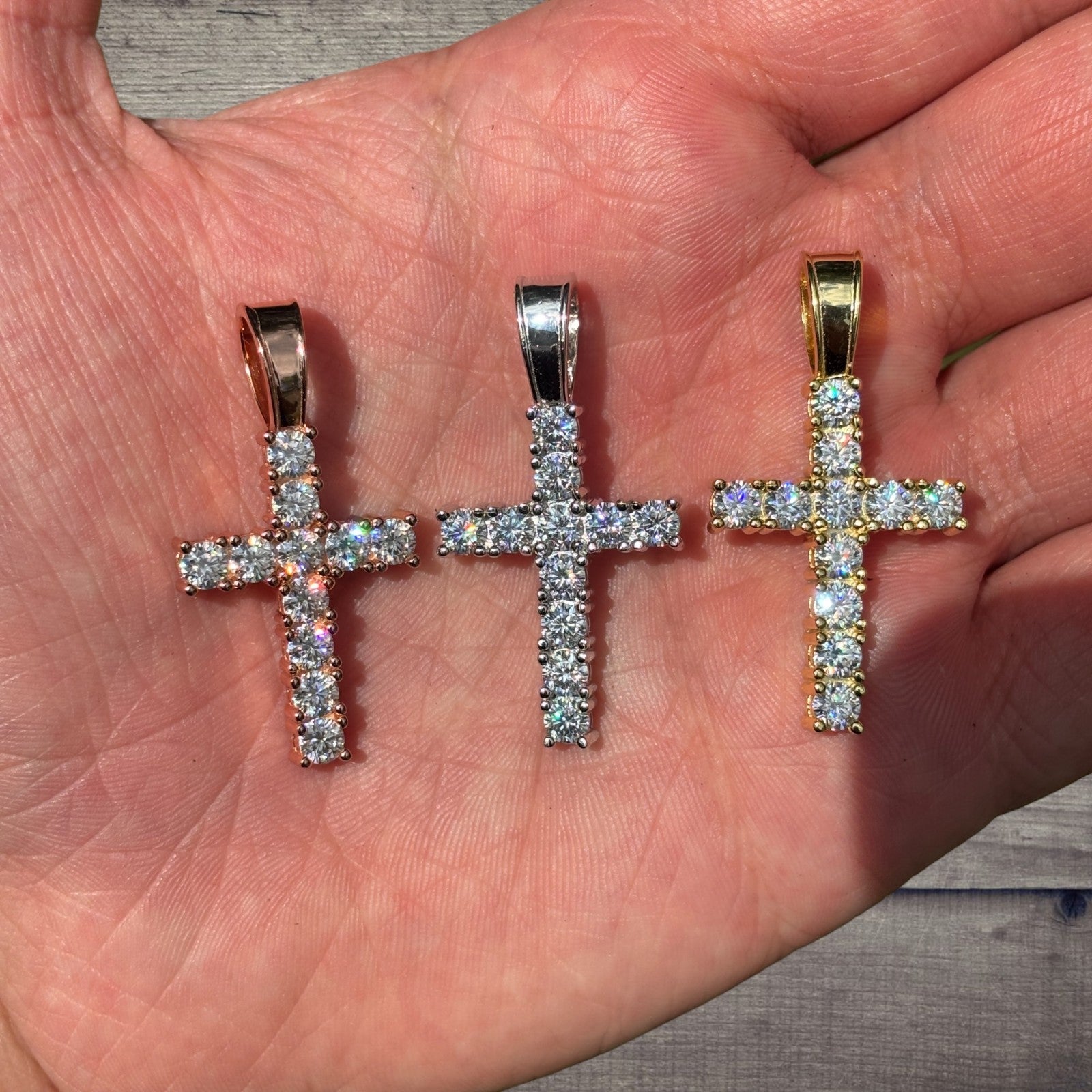 925 Sterling Silver Small Tennis Cross Pendant With Moissanite - Medium