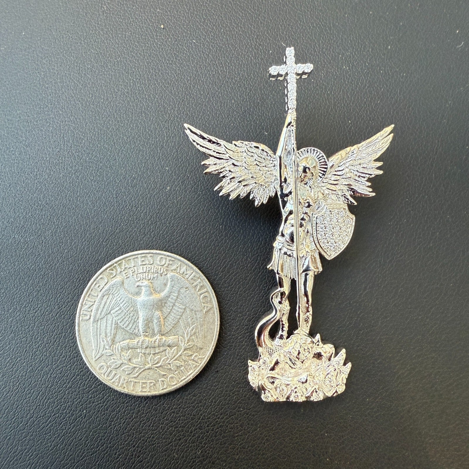 925 Sterling Silver St Michael Pendant With Moissanite - Medium