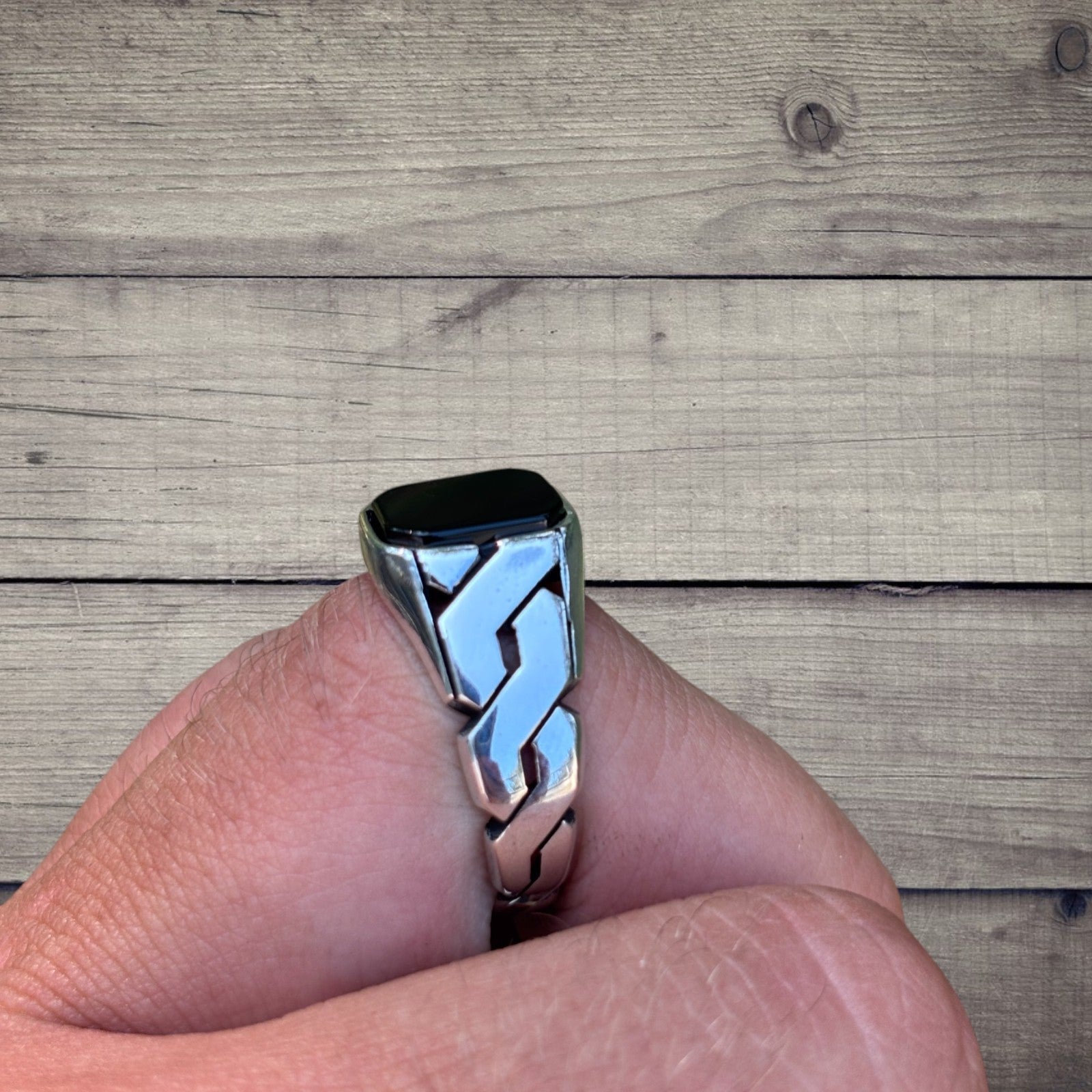 925 Sterling Silver Black Onyx Stone Cuban Ring