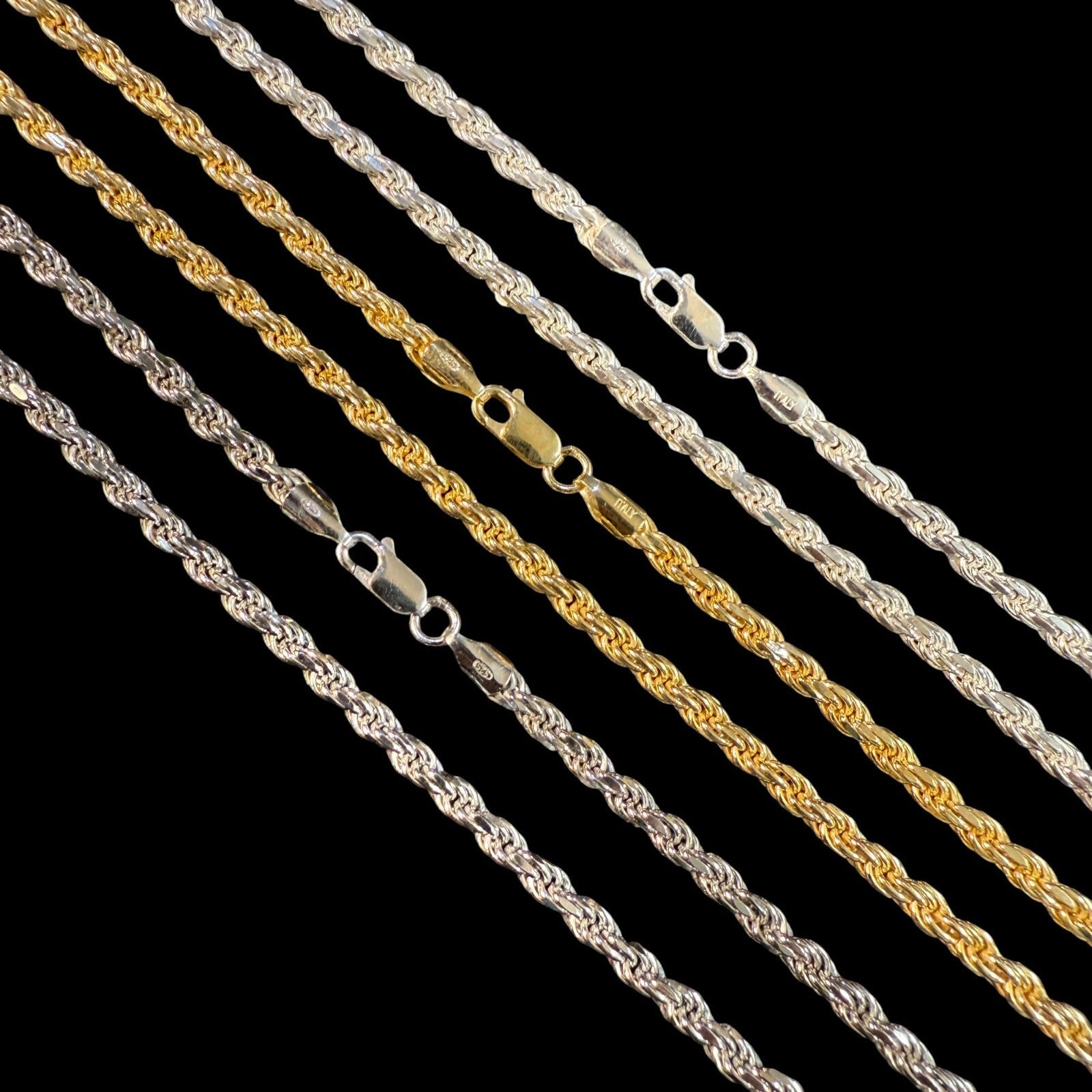 925 Sterling Silver 4mm Diamond Cut Rope Chain Necklace