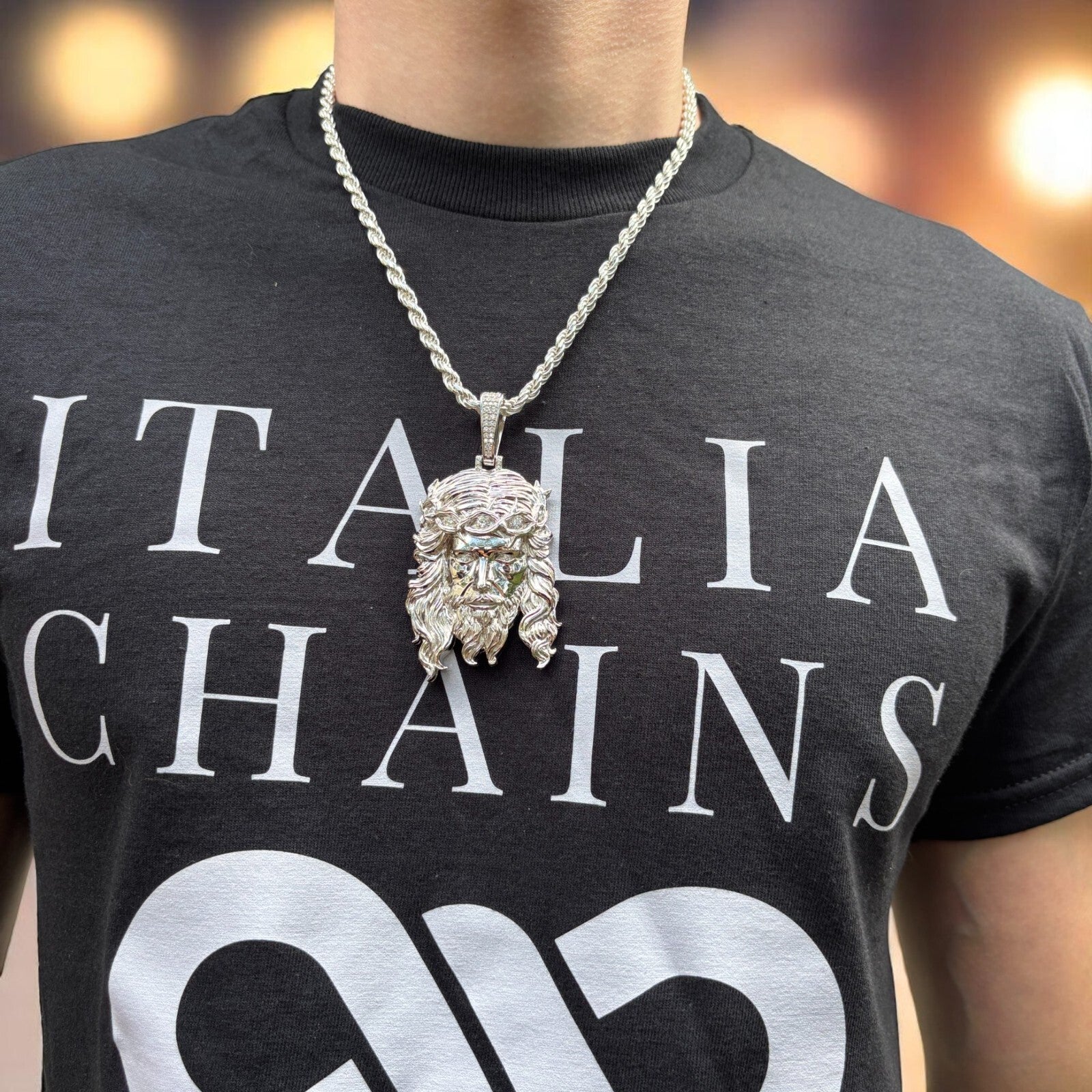 925 Sterling Silver Jesus Pendant With Moissanite - Large