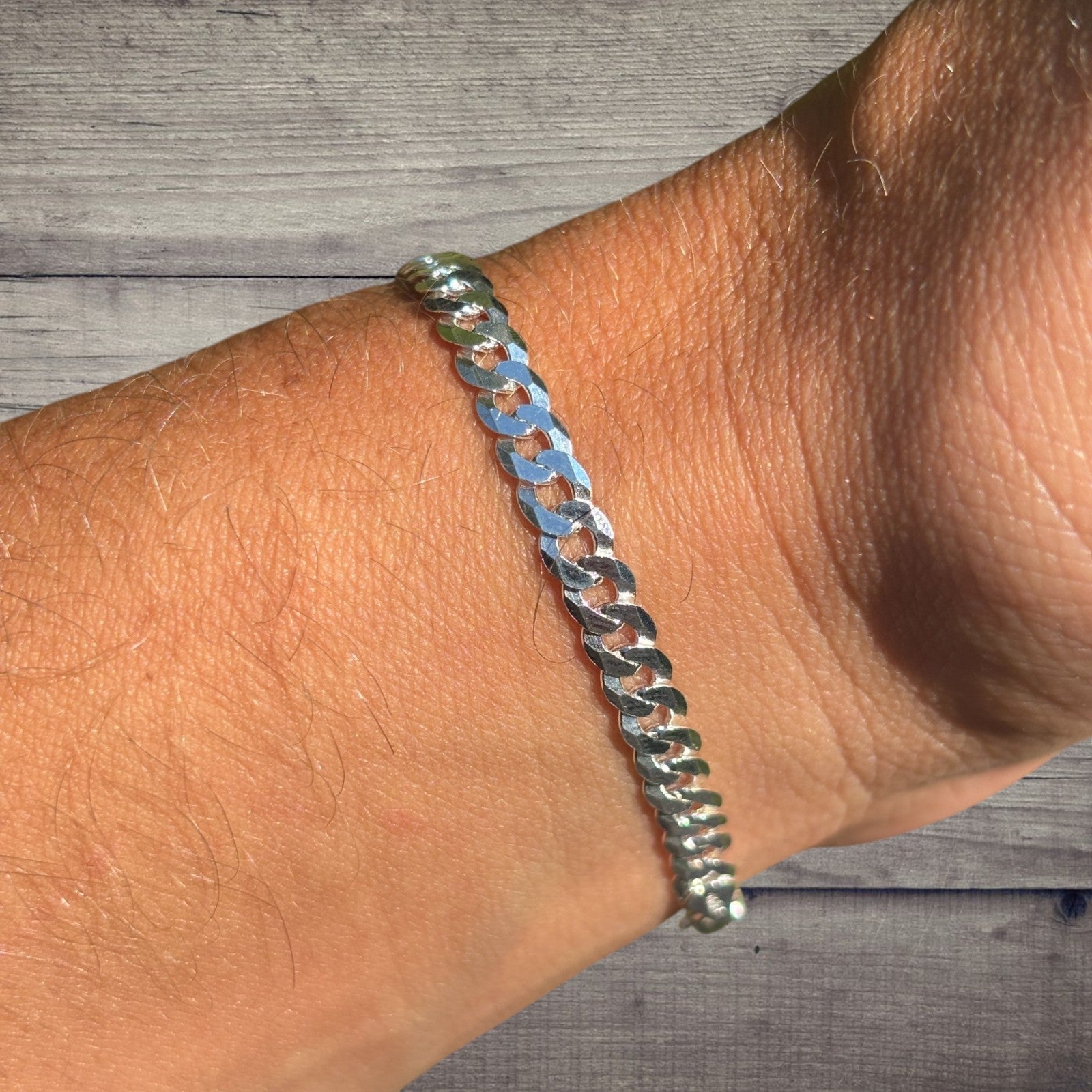 925 Sterling Silver 4mm Flat Curb Bracelet