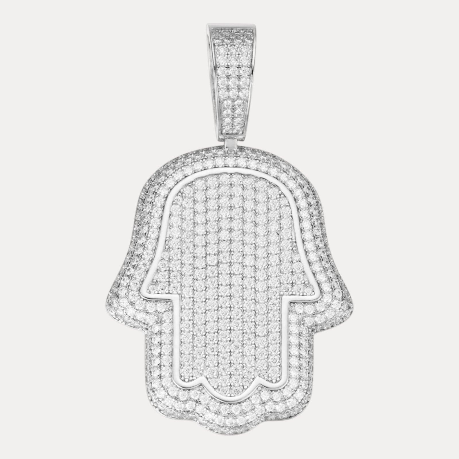 925 Sterling Silver Fully Iced Out Hamsa Pendant With Moissanite - Large