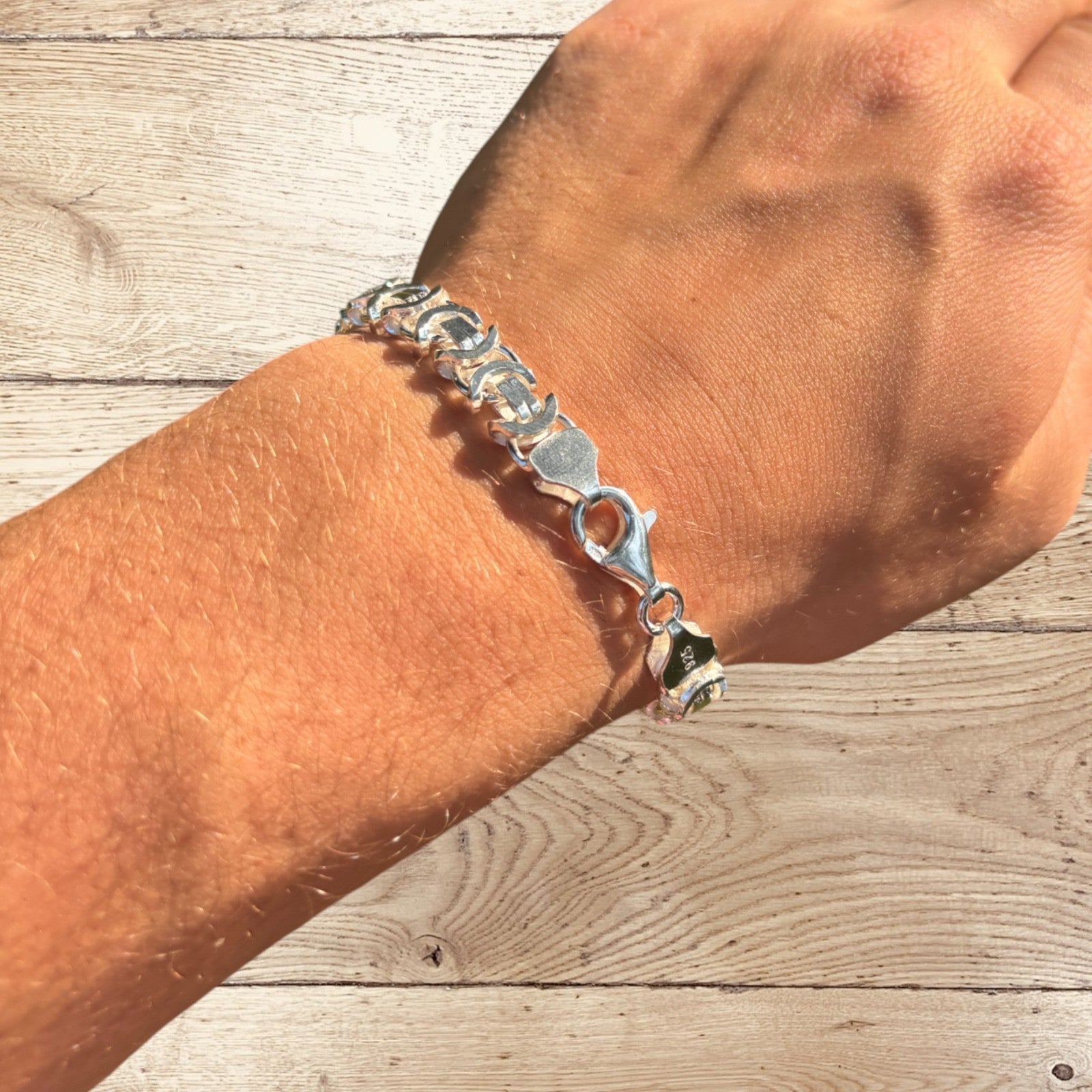 925 Sterling Silver 10mm Flat Byzantine Bracelet
