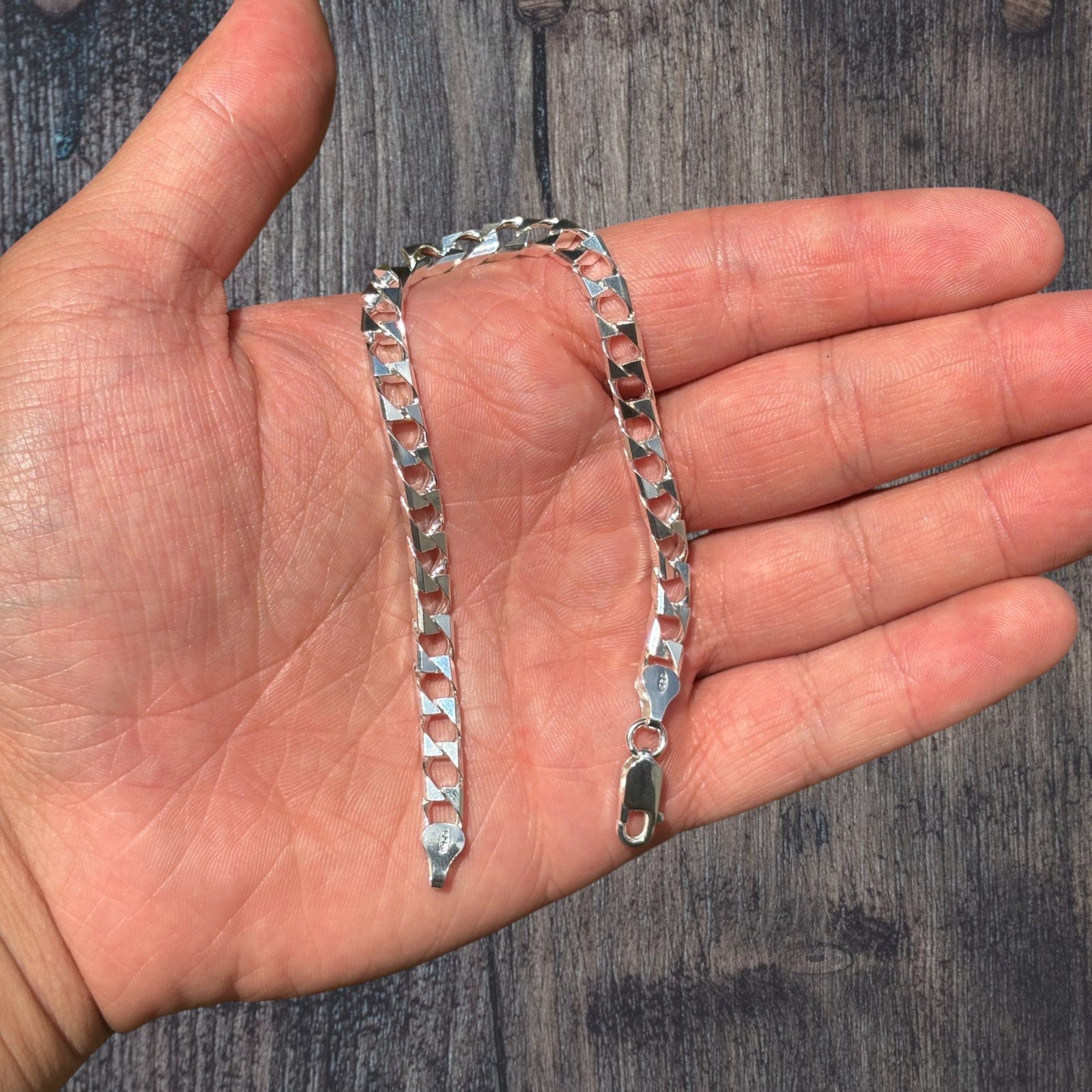 925 Sterling Silver 6mm Square Curb Bracelet