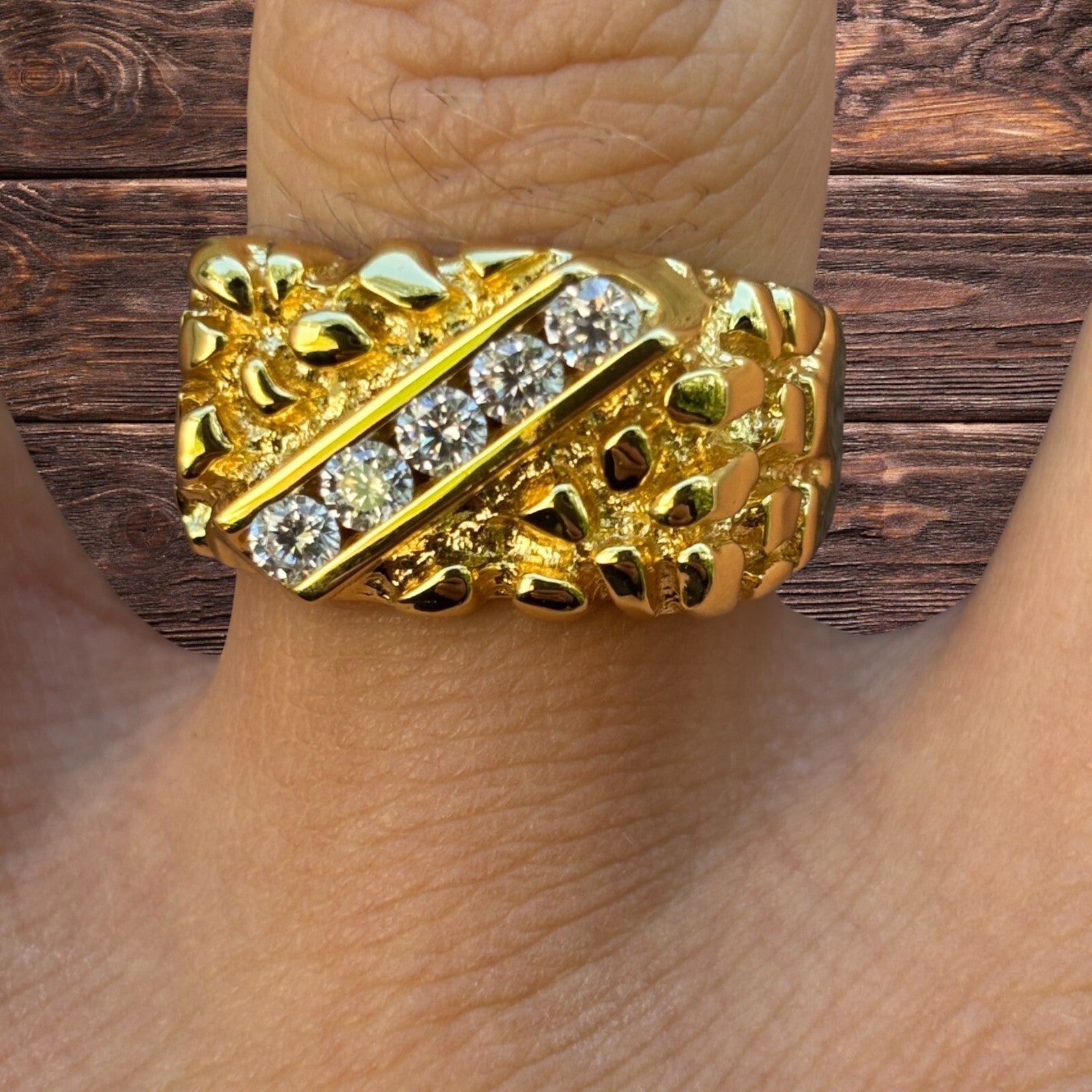 925 Sterling Silver Nugget Ring Iced With Moissanite