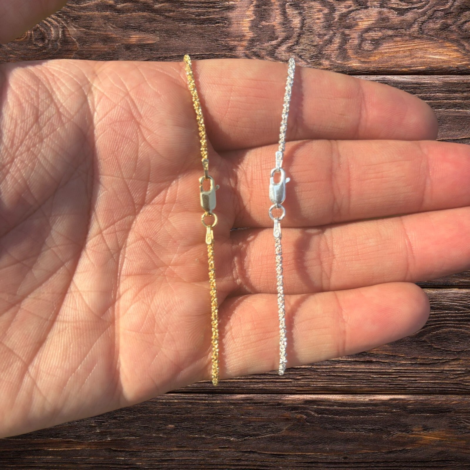 925 Sterling Silver 2mm Sparkle Rock Chain Necklace