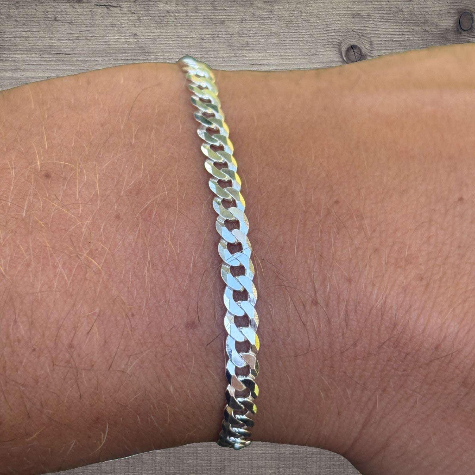 925 Sterling Silver 4mm Flat Curb Bracelet