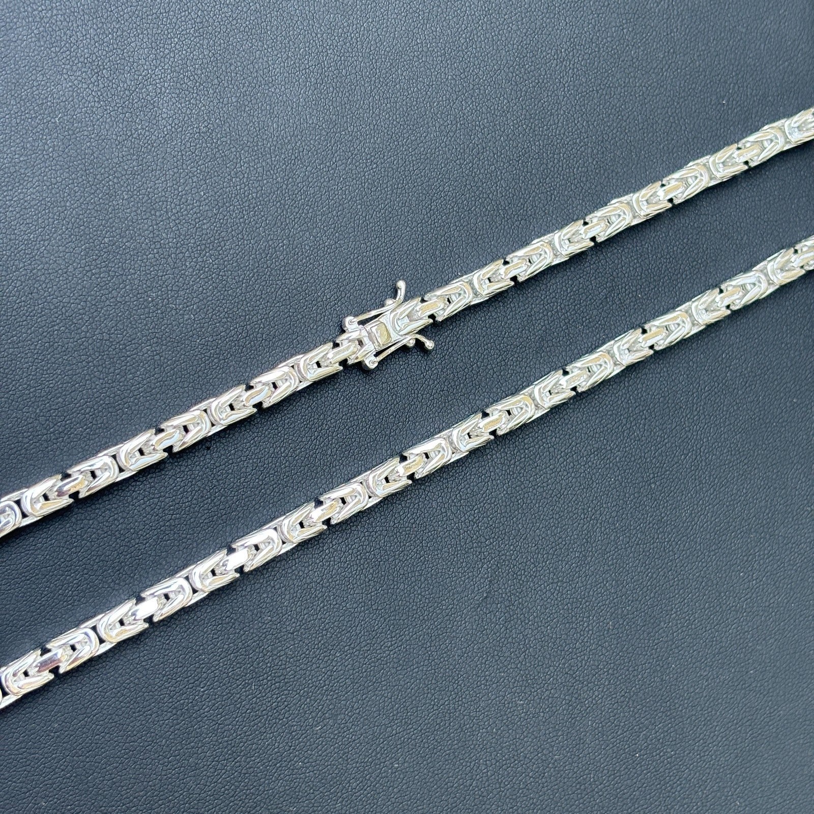 925 Sterling Silver 5mm Byzantine W. Box Clasp Chain Necklace