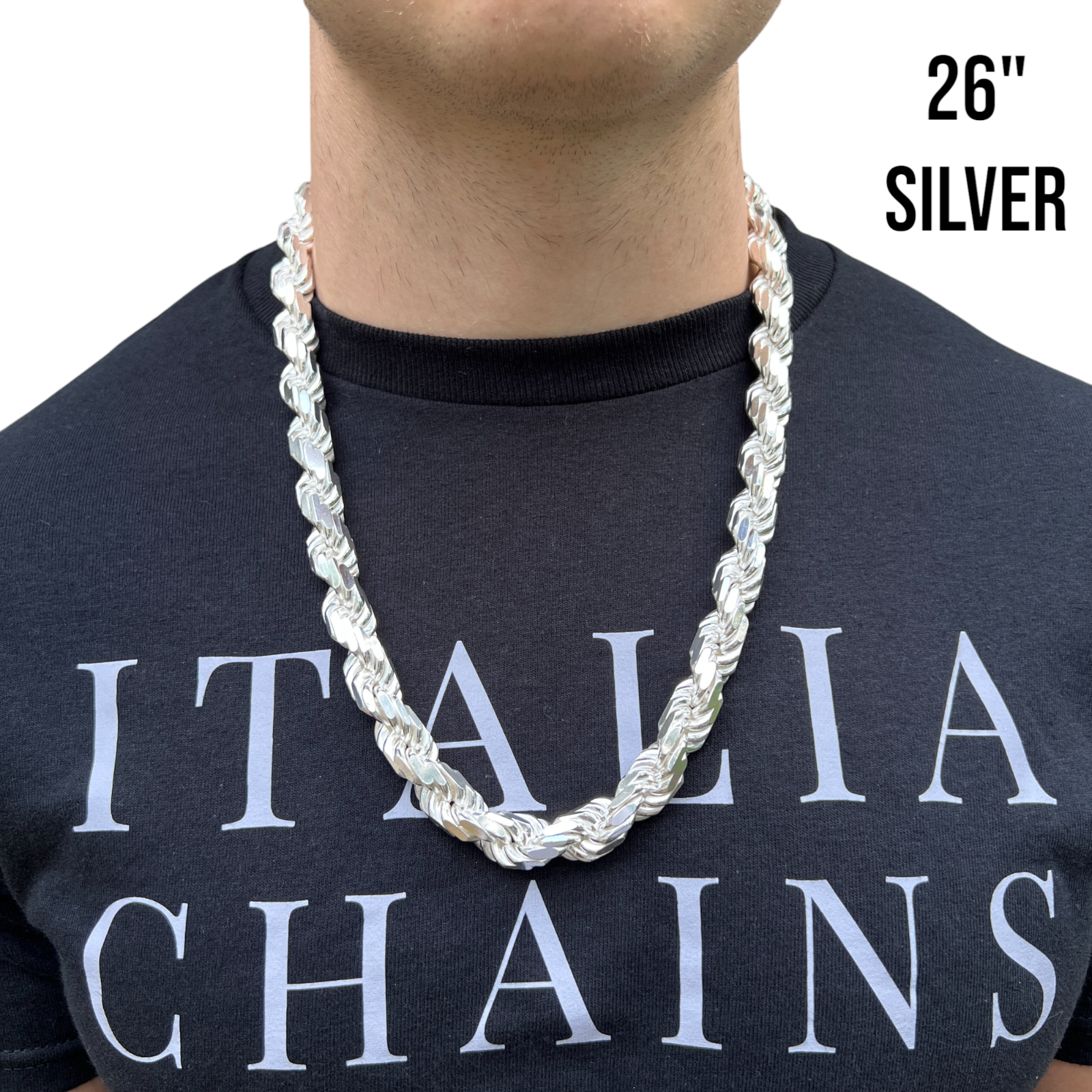 925 Sterling Silver 12.5mm Diamond Cut Rope Chain Necklace