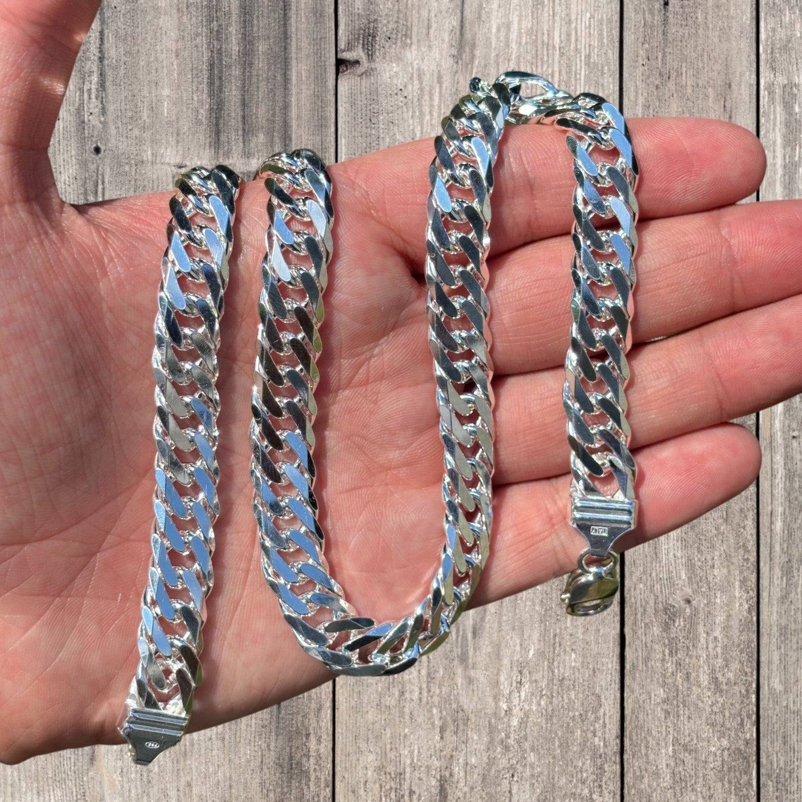 925 Sterling Silver 12mm Double Curb Chain Necklace