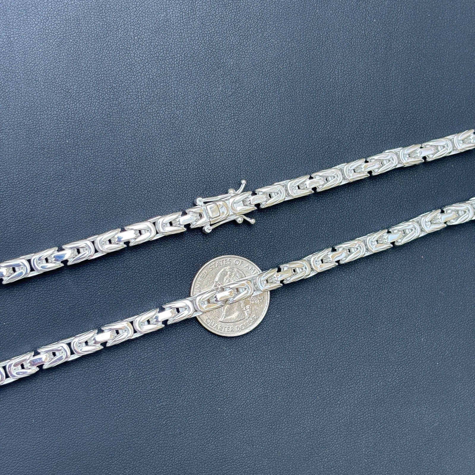 925 Sterling Silver 6mm Byzantine W. Box Clasp Chain Necklace