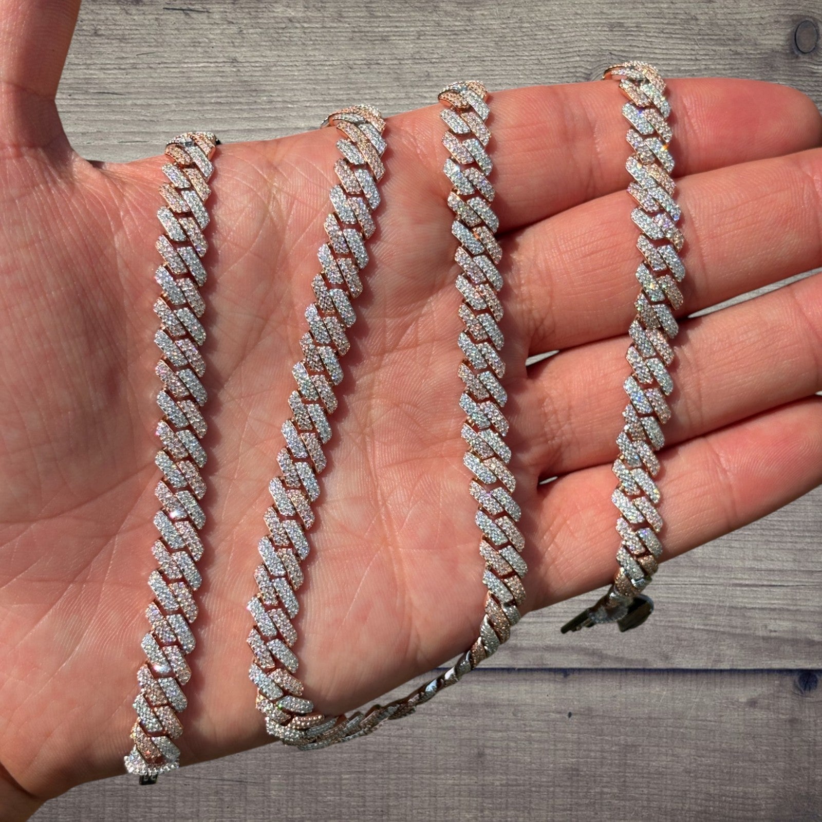 925 Sterling Silver 8mm Moissanite Miami Cuban Prong Chain Necklace