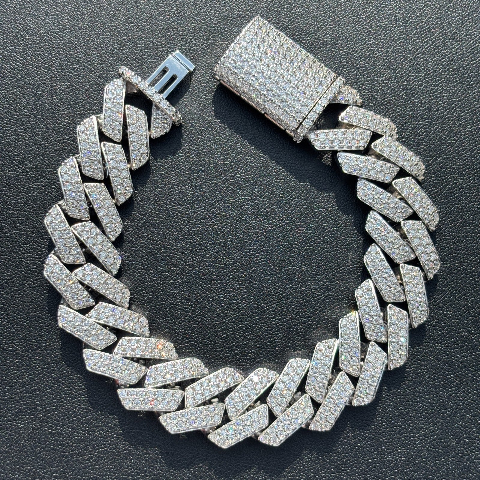 925 Sterling Silver 16mm Moissanite Cuban Prong Bracelet